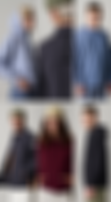 Collage of six people modeling various casual outfits, including hoodies, sweatshirts, and jackets, in different colors and styles.