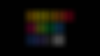 Colored squares with numerical sizes 116 to 164, and letter sizes XS to 4XL, each marked with "3|2." Squares have various colors.