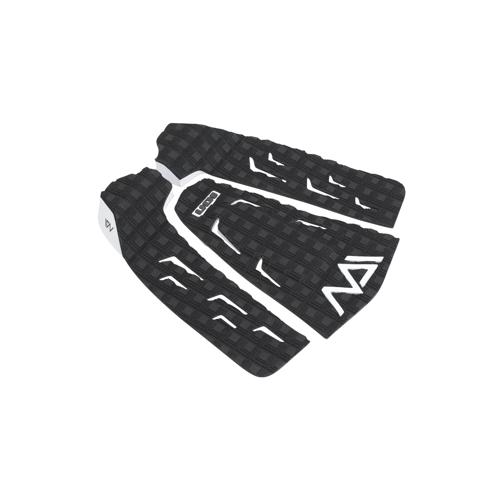 ION Maiden 3-piece surfboard tail pad in black and white with multi square groove pattern