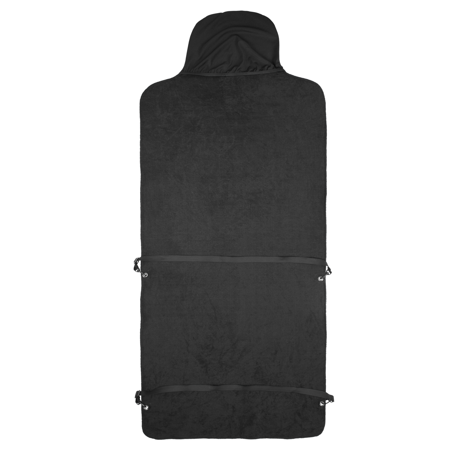 ION Seat Towel Waterproofed car seat towel in black – back view showing waterproof backing and adjustable buckle straps
