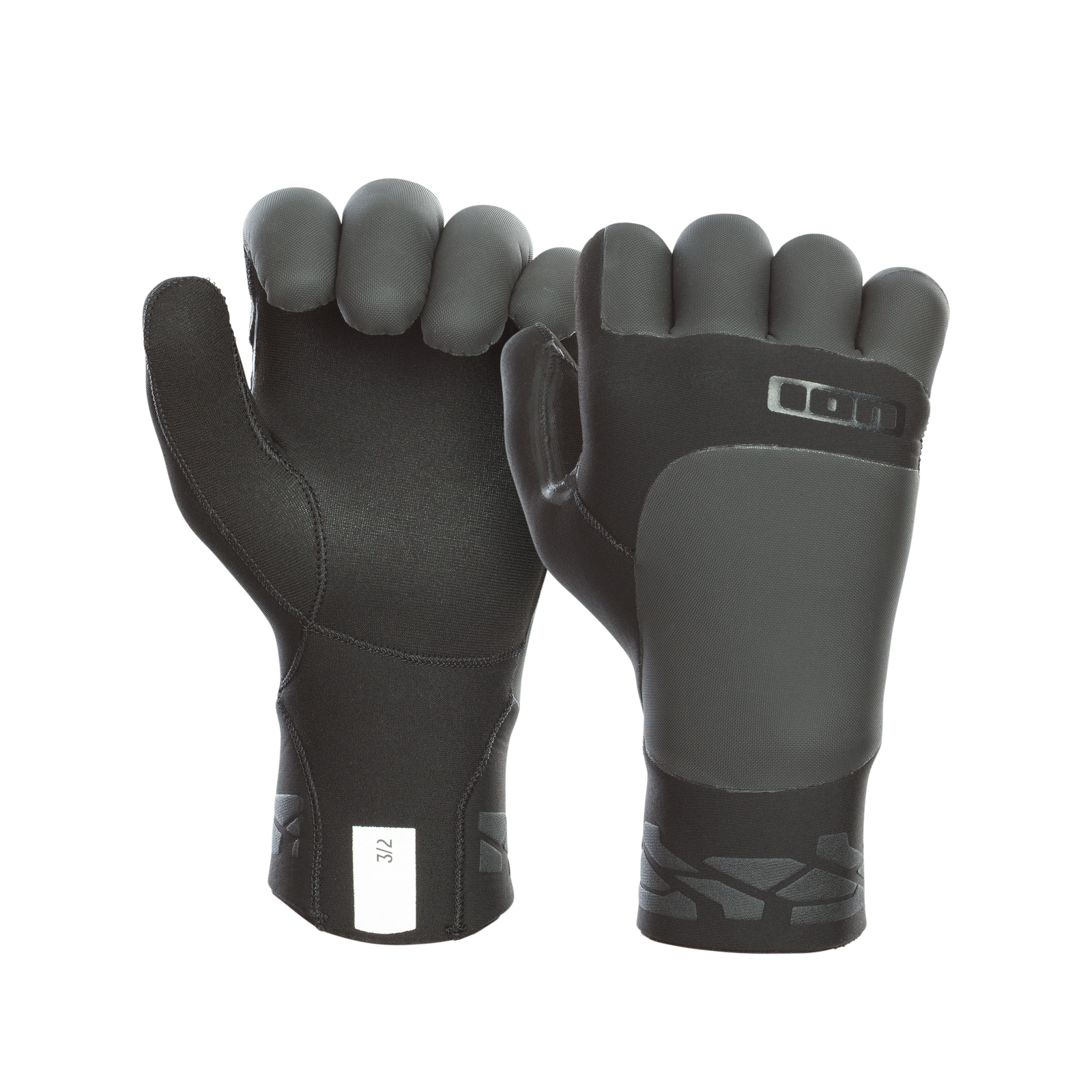 Gants en néoprène ION Claw 3/2 mm en noir, vue paume et dos de main