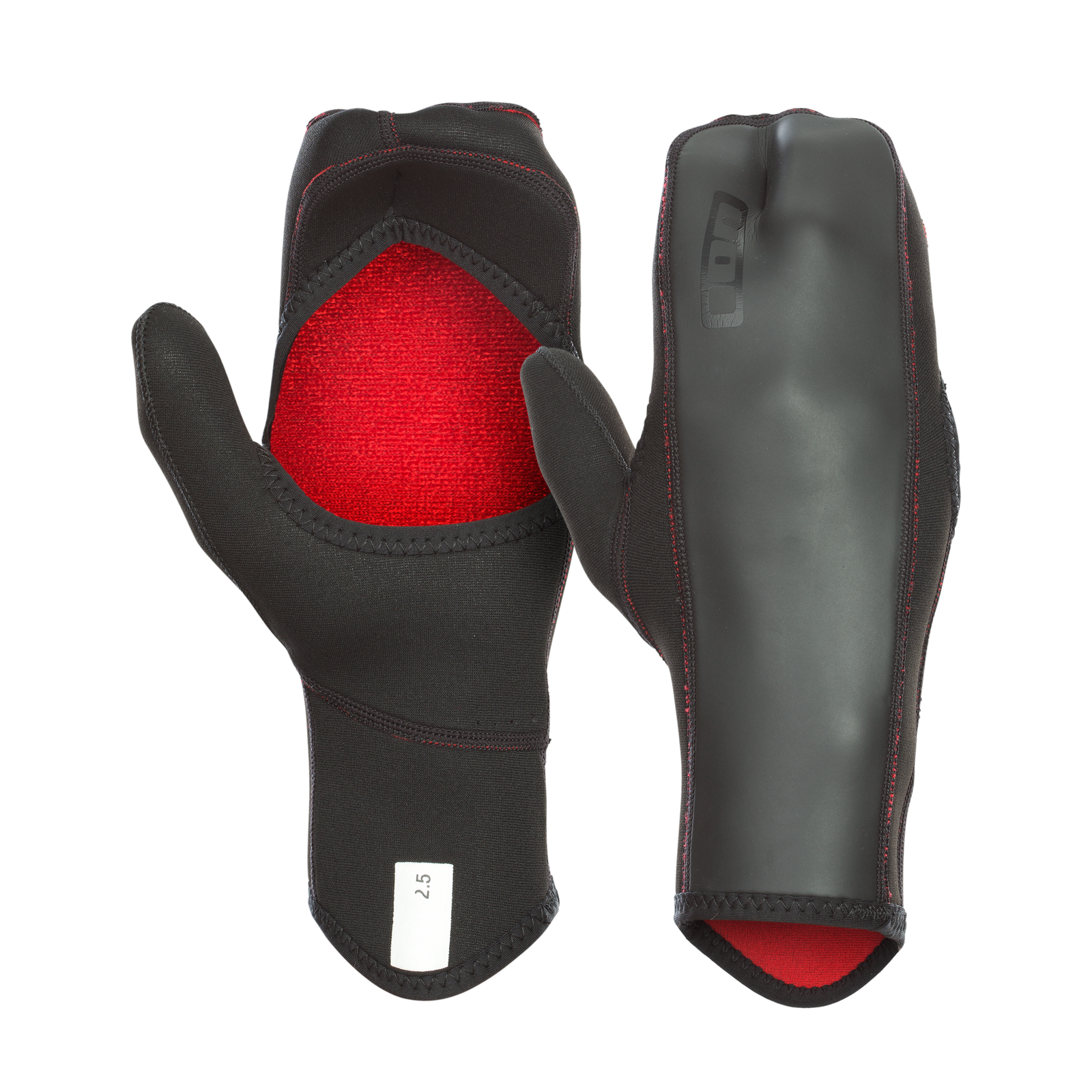 ION Open Palm Mitten 2.5mm neoprene mittens in black with red inner lining