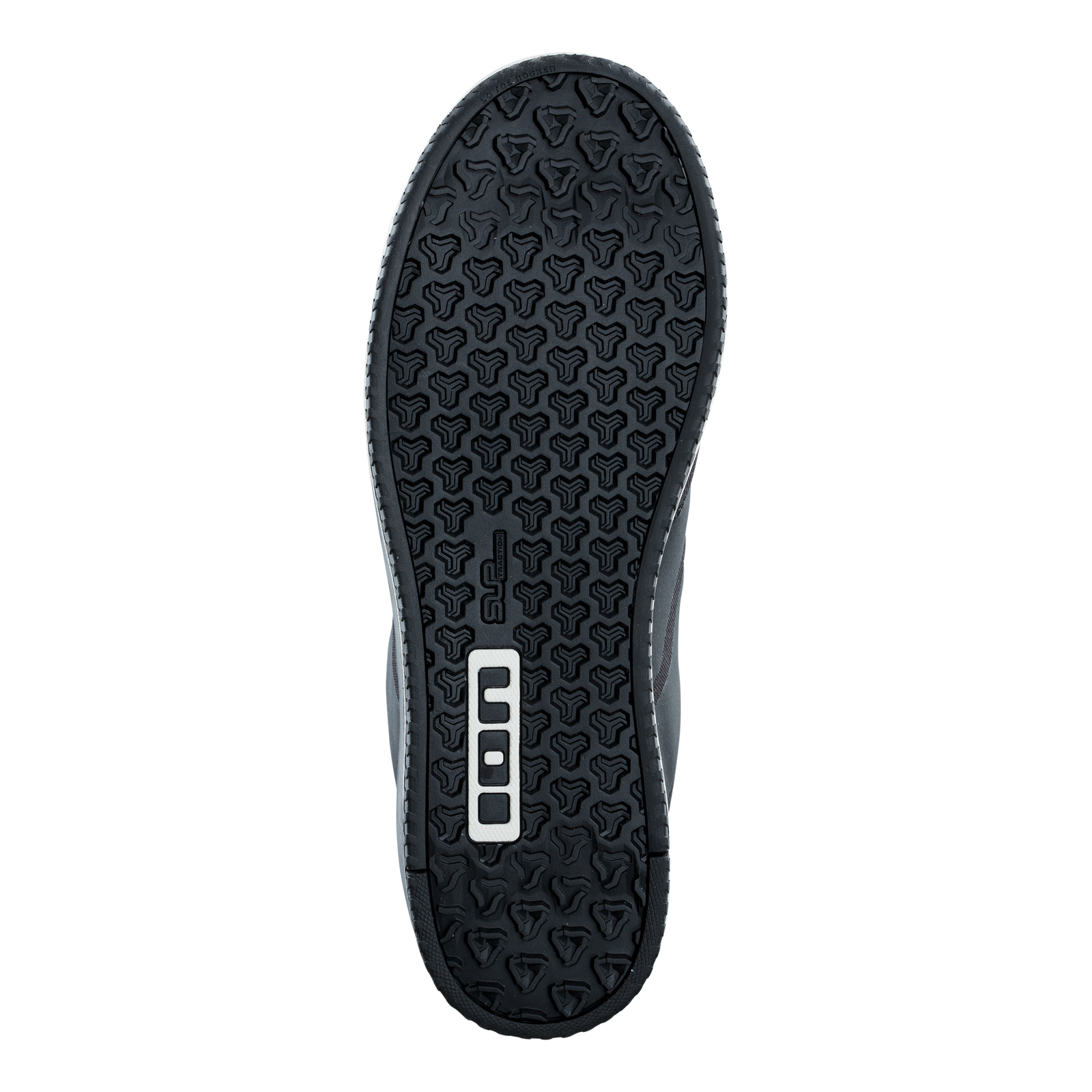 ION Scrub flat pedal bike shoe outsole in black with Pin Tonic 2.0 tread pattern