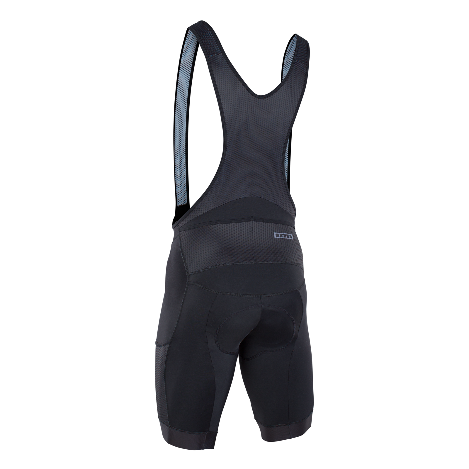 Salopette ciclismo ION Paze AMP in nero per mountain bike, vista posteriore con bretelle in rete e fondello
