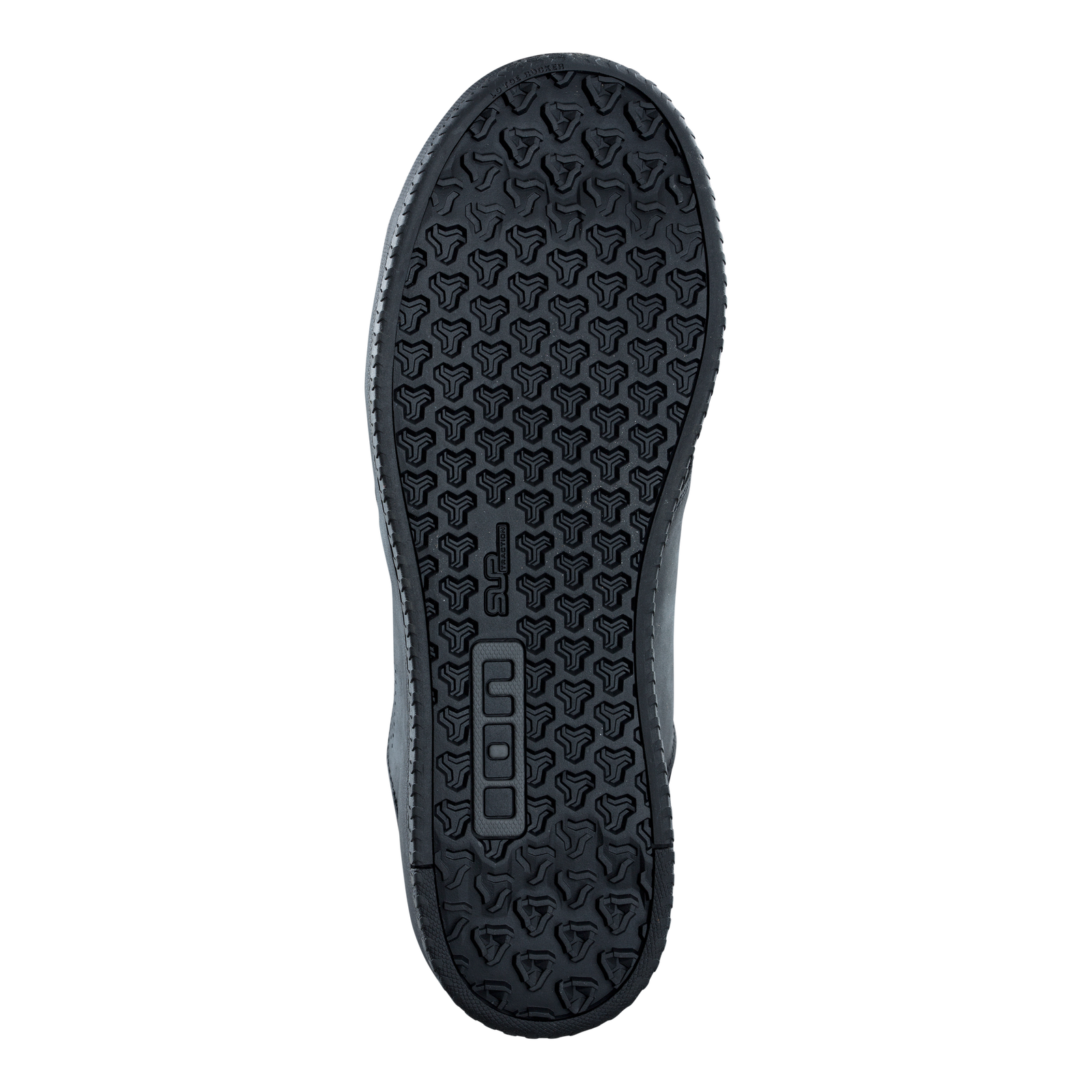 ION Scrub Select flat pedal bike shoe outsole in black with Pin Tonic 2.0 tread pattern
