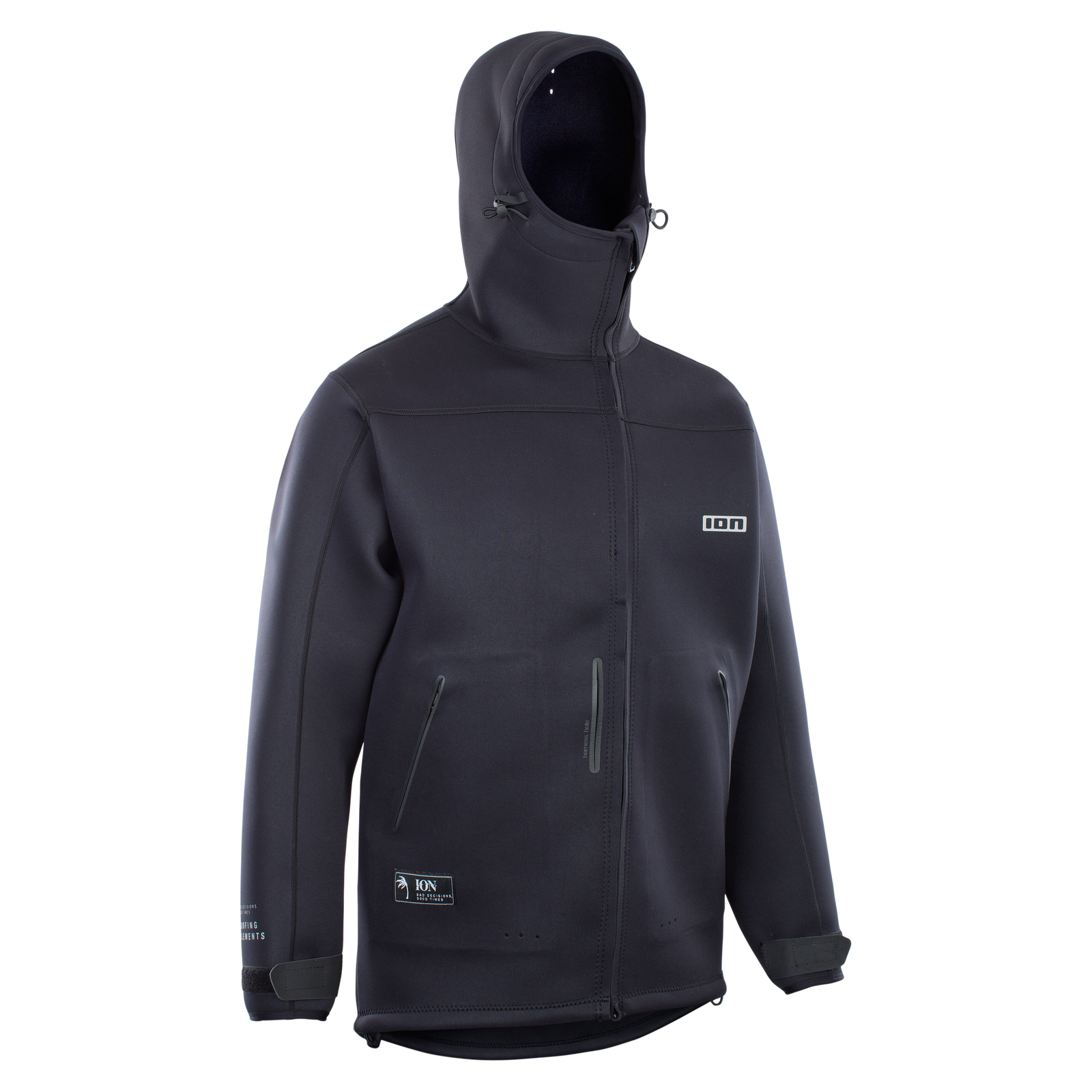 ION Neo Shelter Jacket Core veste néoprène à capuche en noir vue trois quarts