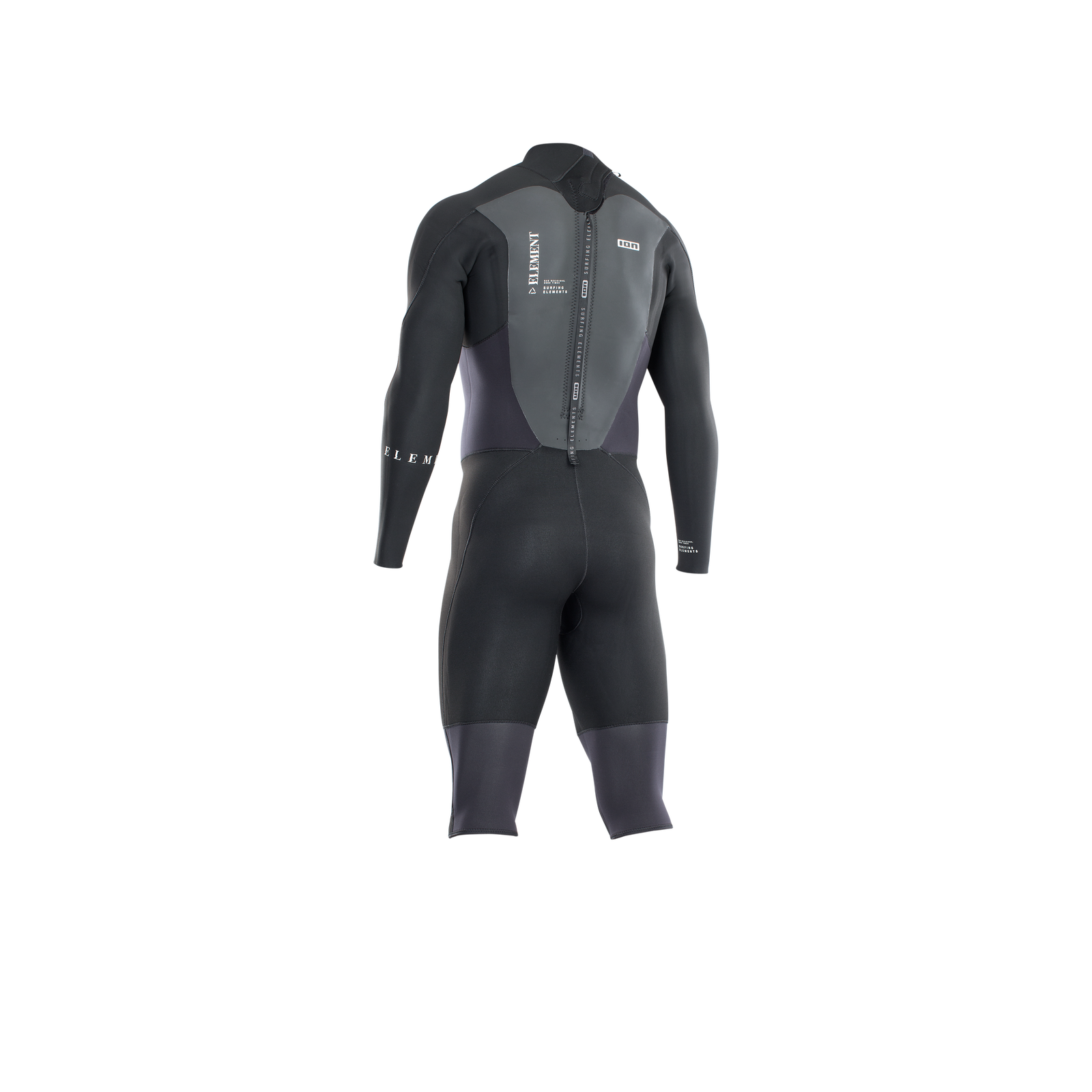 ION Element 4/3mm back-zip overknee long-sleeve wetsuit in black and charcoal — back view