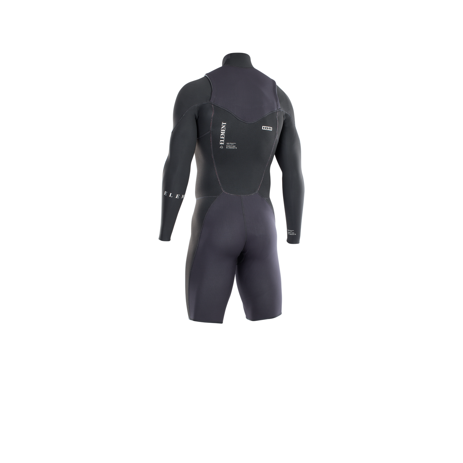 ION Element 2/2mm front-zip long sleeve shorty wetsuit in black, back view
