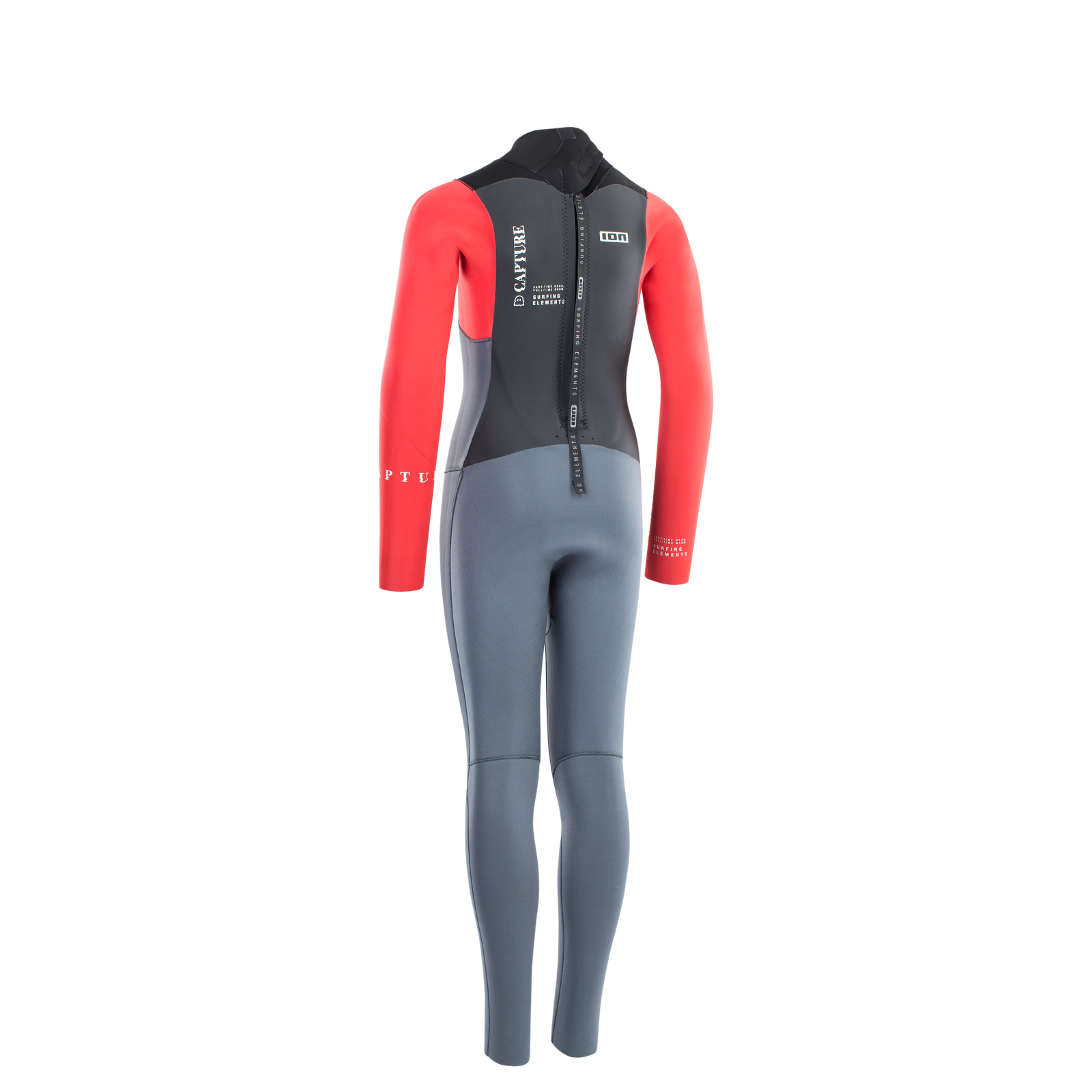 ION Capture 4/3mm back-zip fullsuit junior in slate grey and red