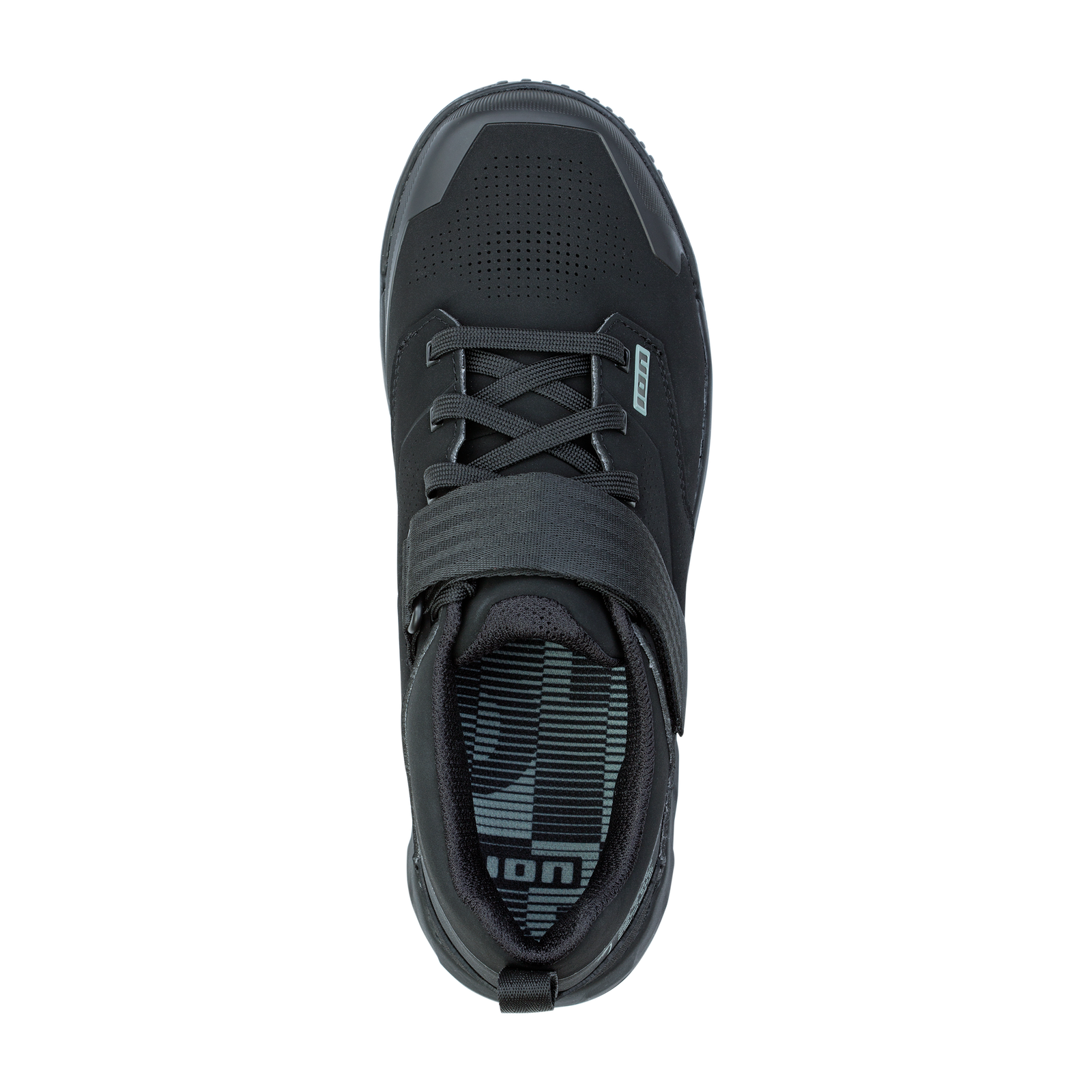 Chaussure VTT clipless ION Rascal Amp unisexe en noir avec lacets et velcro, vue du dessus