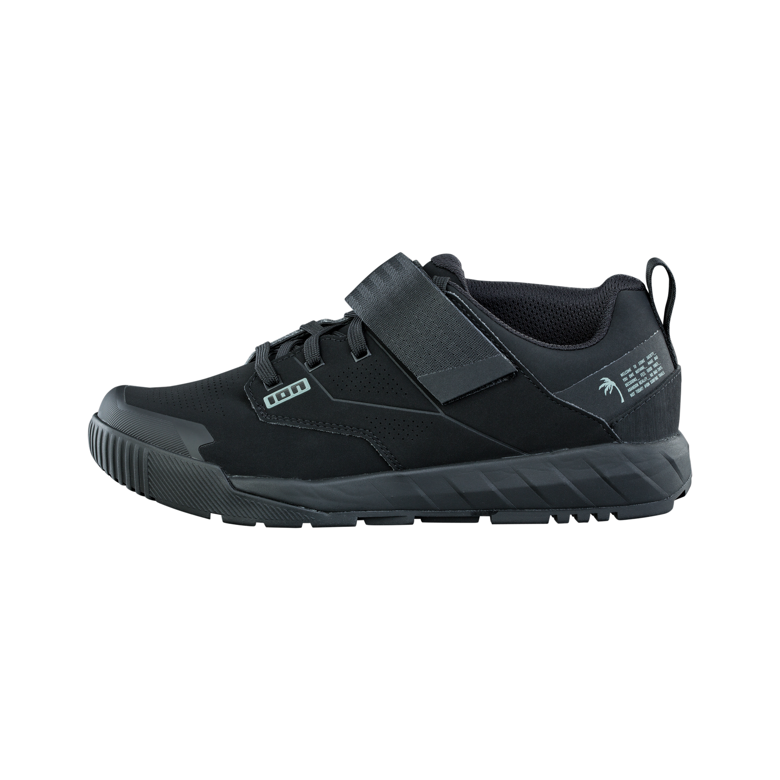 Chaussures VTT clipless unisexe ION Rascal Amp en noir avec fermeture velcro et lacets, vue latérale