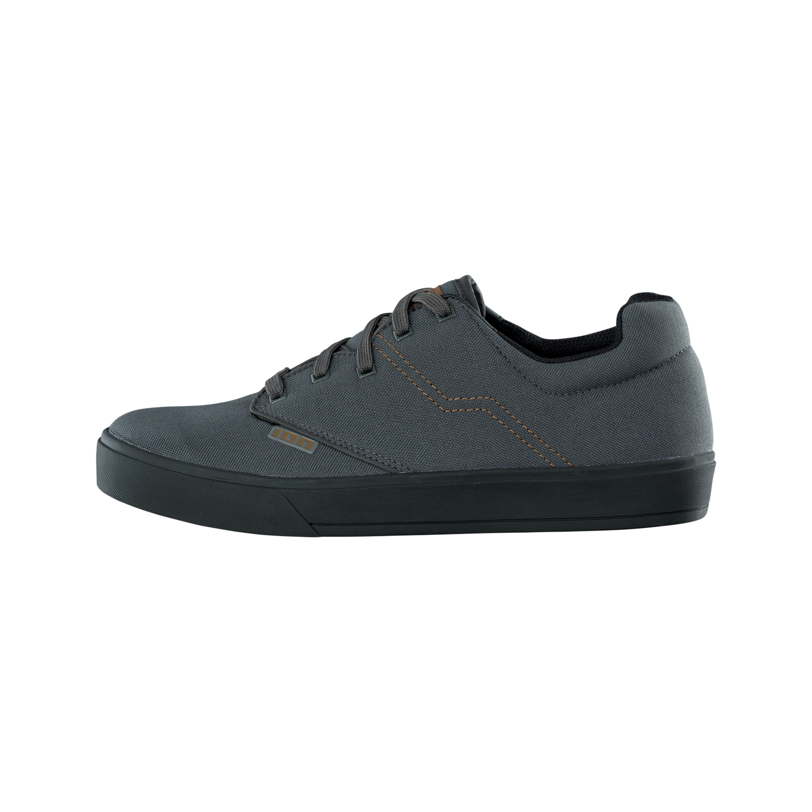 ION Bike Seek flat-pedal bike shoe in grey with black rubber outsole, left side view