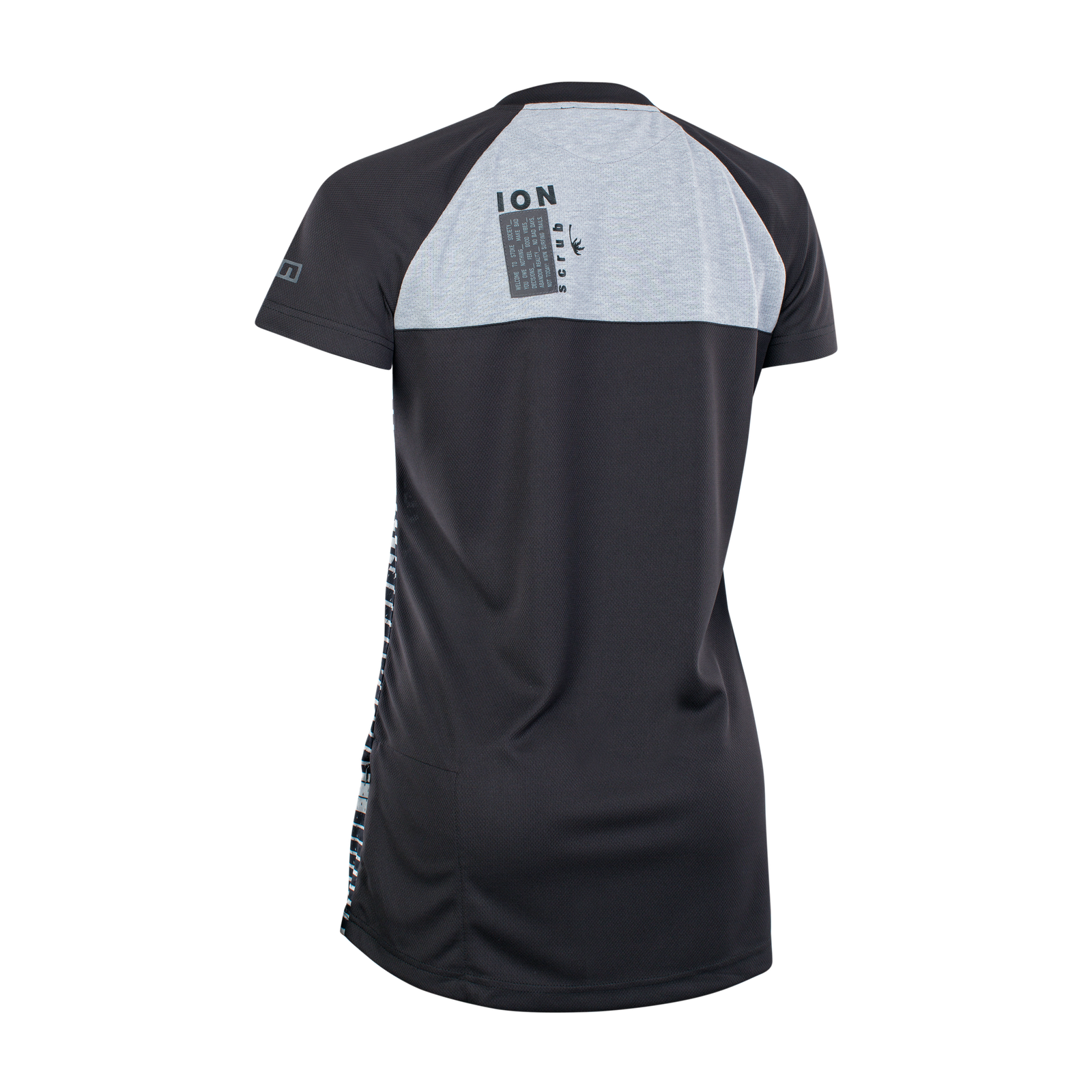ION Scrub AMP Mesh_ine women's short-sleeve cycling jersey in black and light grey for mountain biking