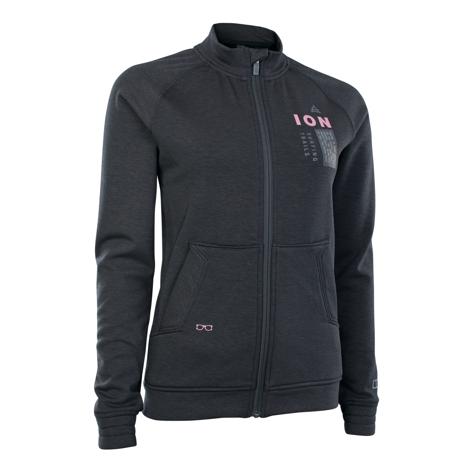 ION Bike Traze AMP Midlayer Full-Zip Fleecejacke für Damen in anthrazit mit pinkem Logo fürs Mountainbiken