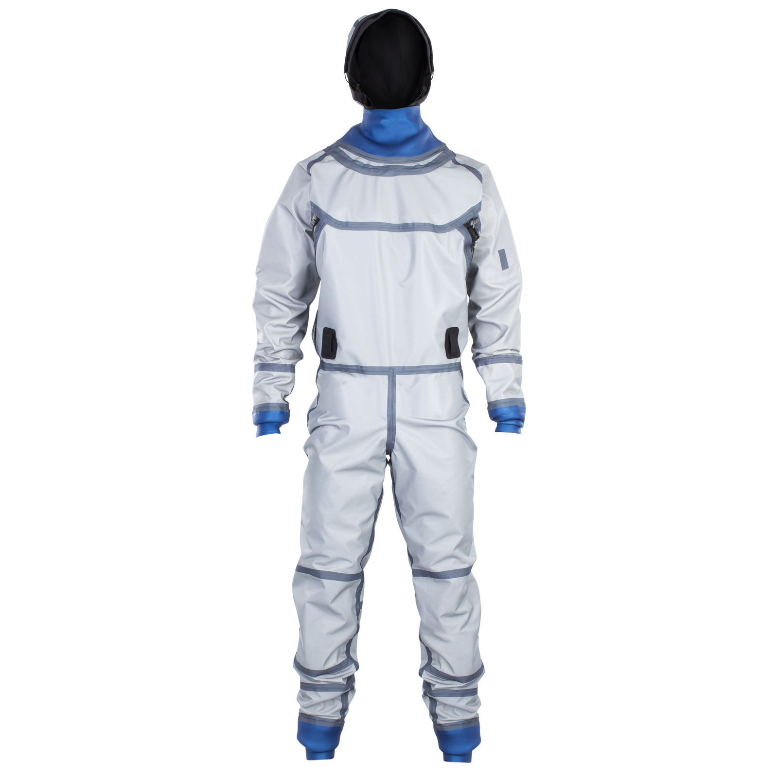 ION Fuse Lightweight back zip drysuit unisex in light grey and blue – rear view