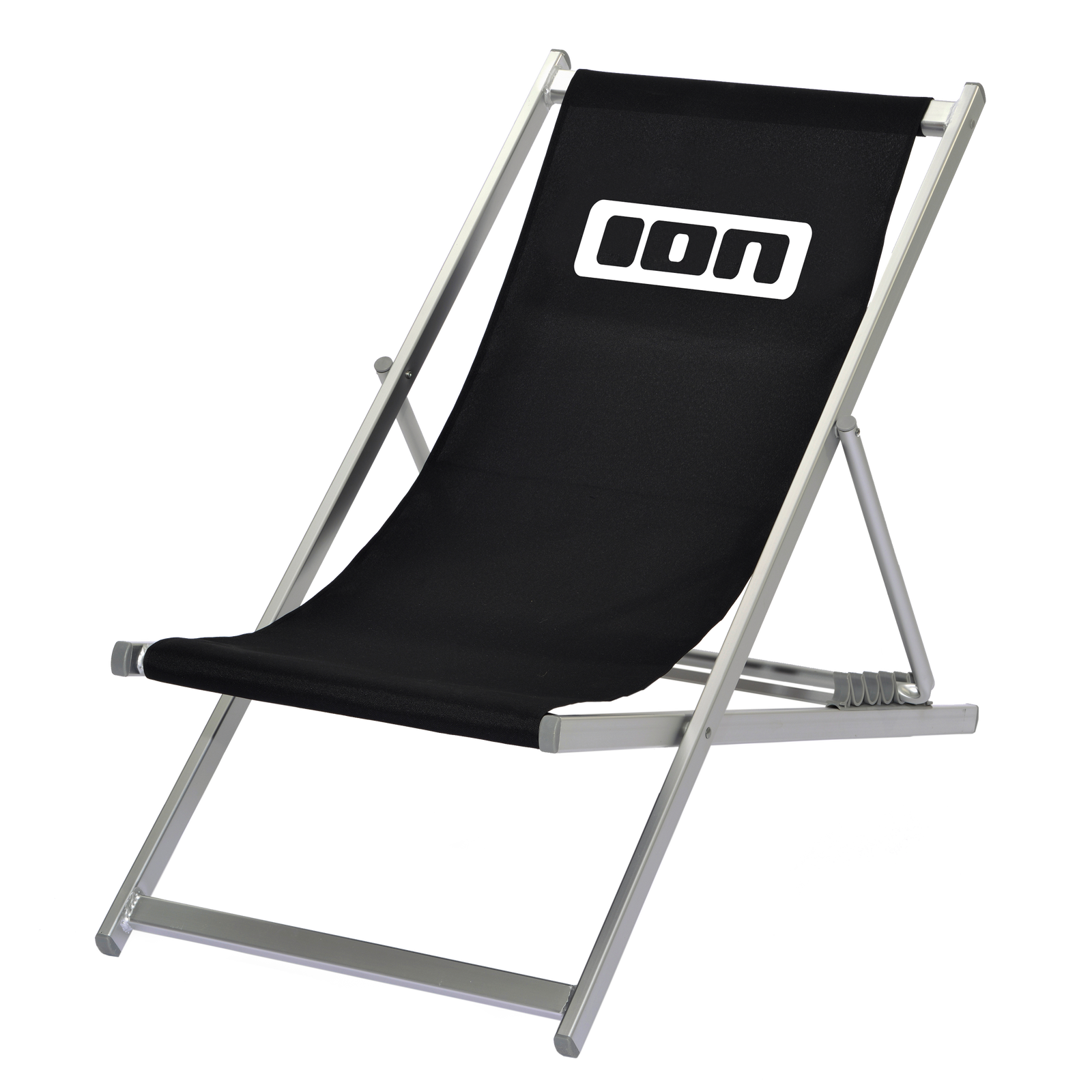 ION Beach Chair Liegestuhl in schwarz und silber mit ION Logo