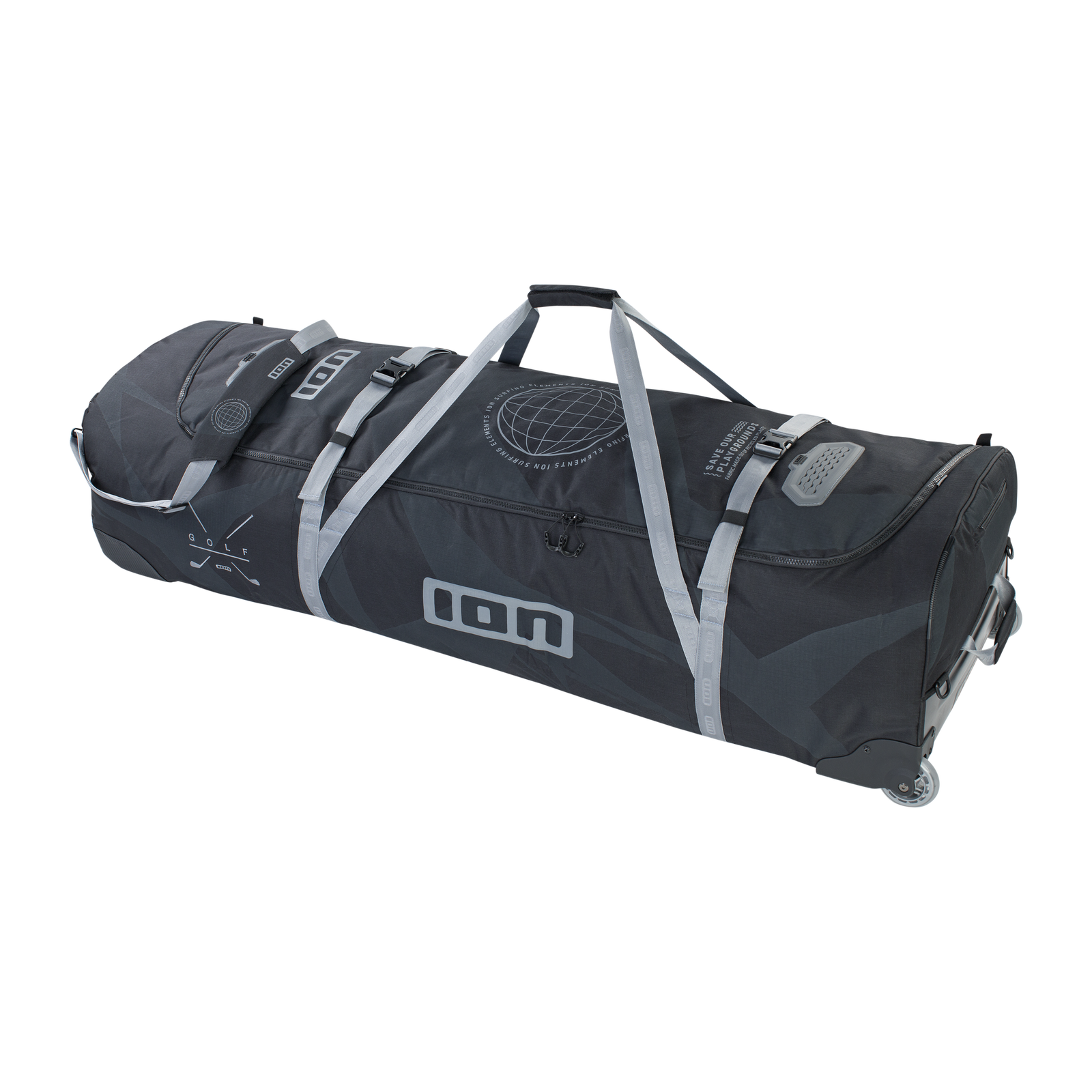 ION Gearbag Tec Golf wheeled kite travel bag in dark charcoal with grey straps