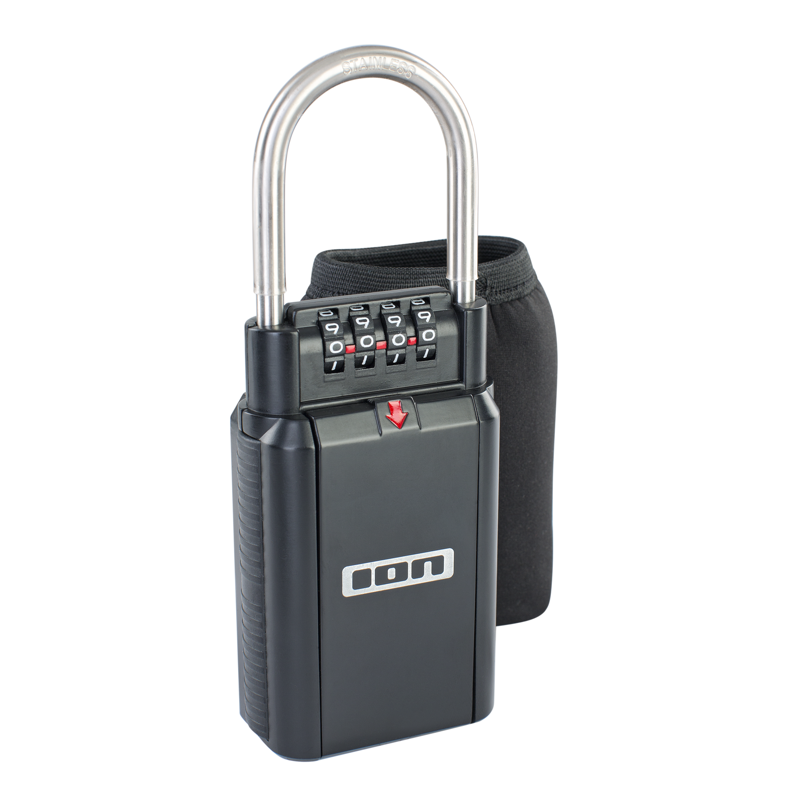 ION Keysafe combination lockbox with 4-digit code and stainless steel shackle in charcoal black