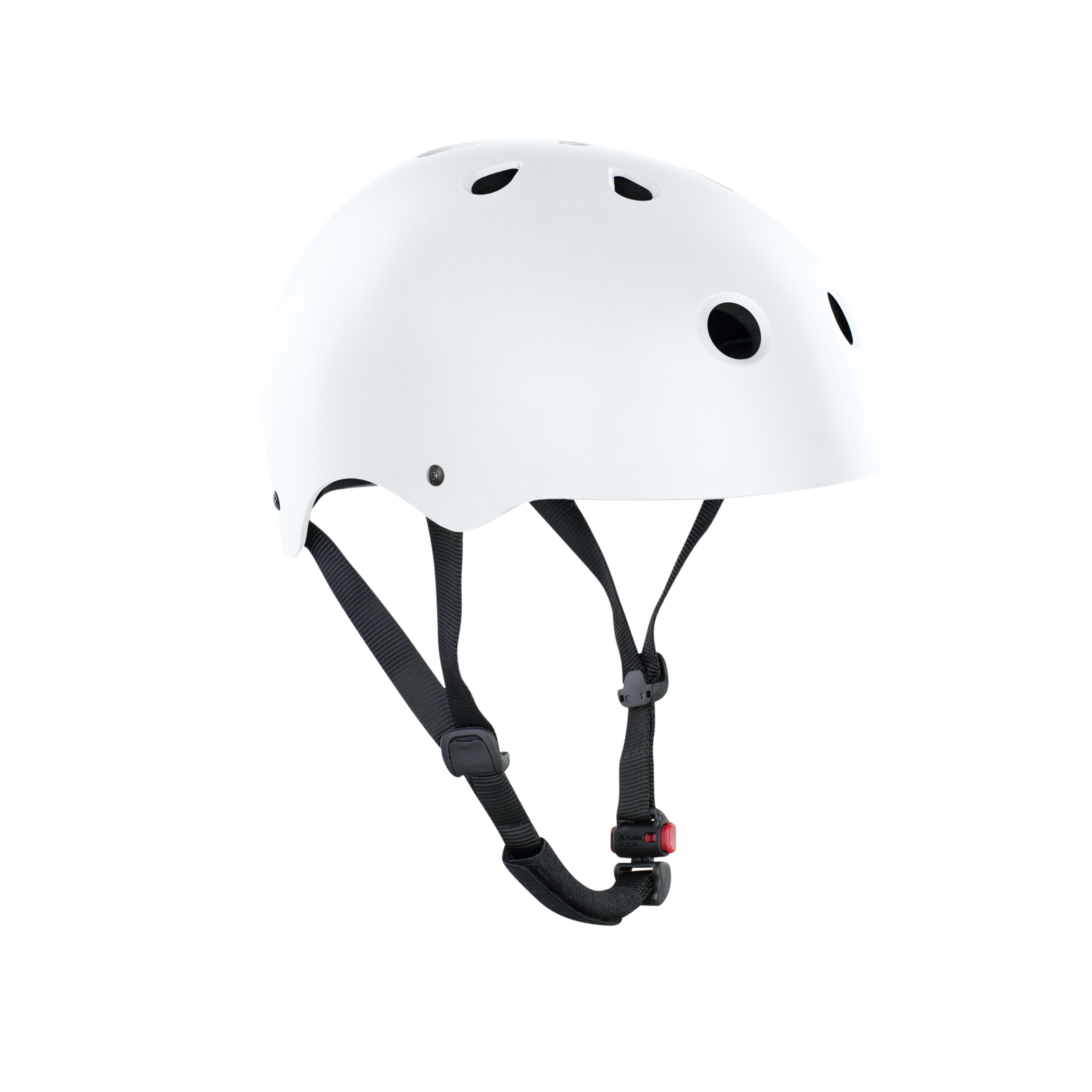 ION Hardcap Core helmet in white with black chin straps and ventilation ports, CE 1385 certified