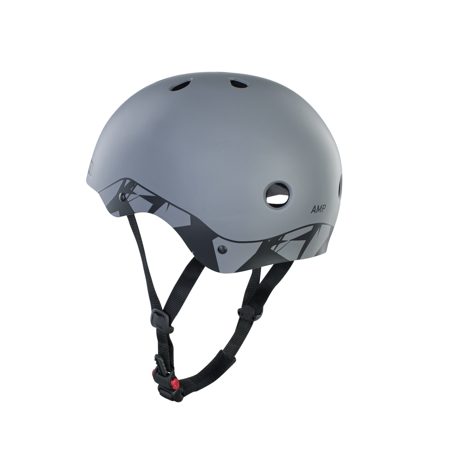 ION Hardcap Amp helmet in slate grey with adjustable chin strap, three-quarter view