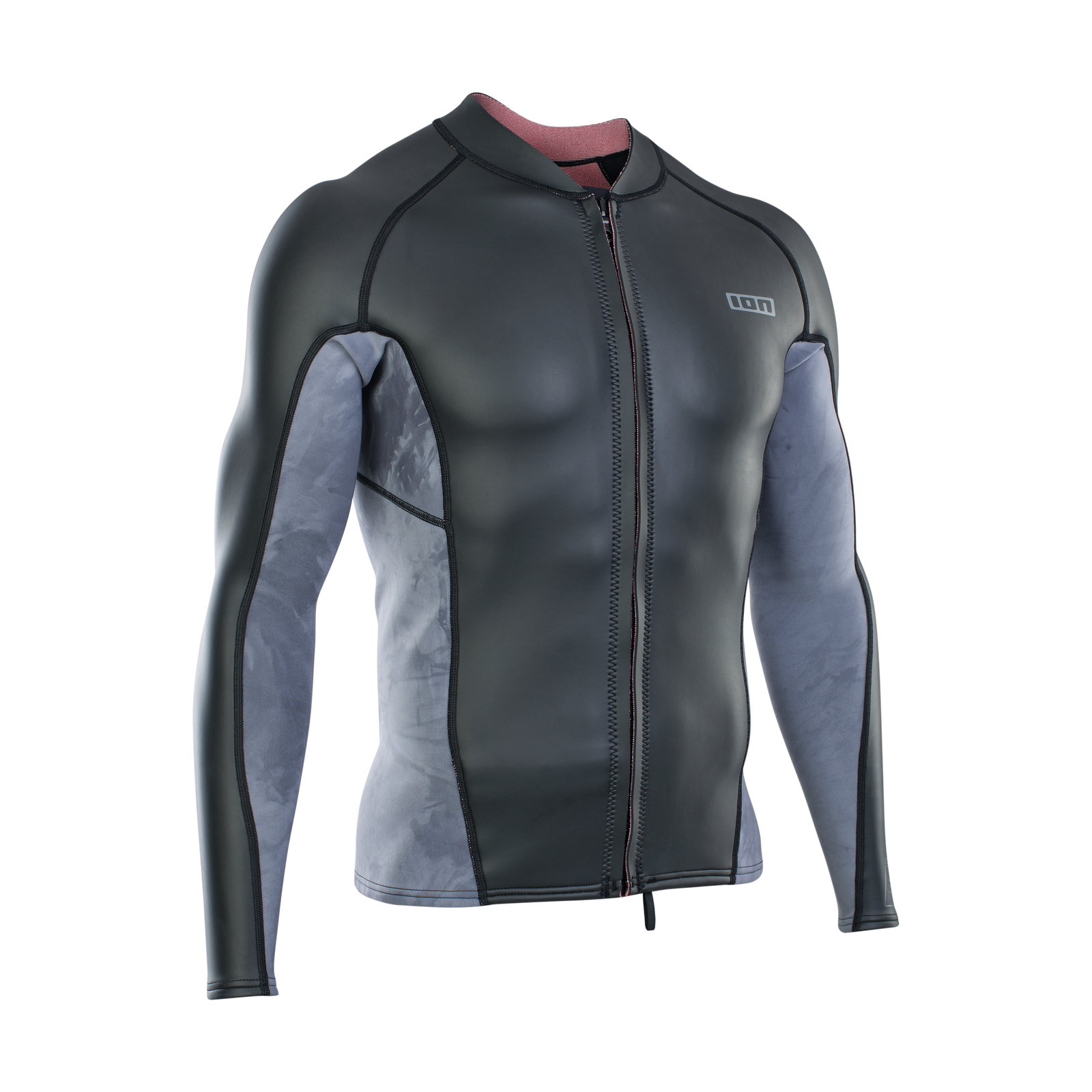 ION Neo Zip Top 2/1 LS Skin men wetsuit top in black and grey with full front zip
