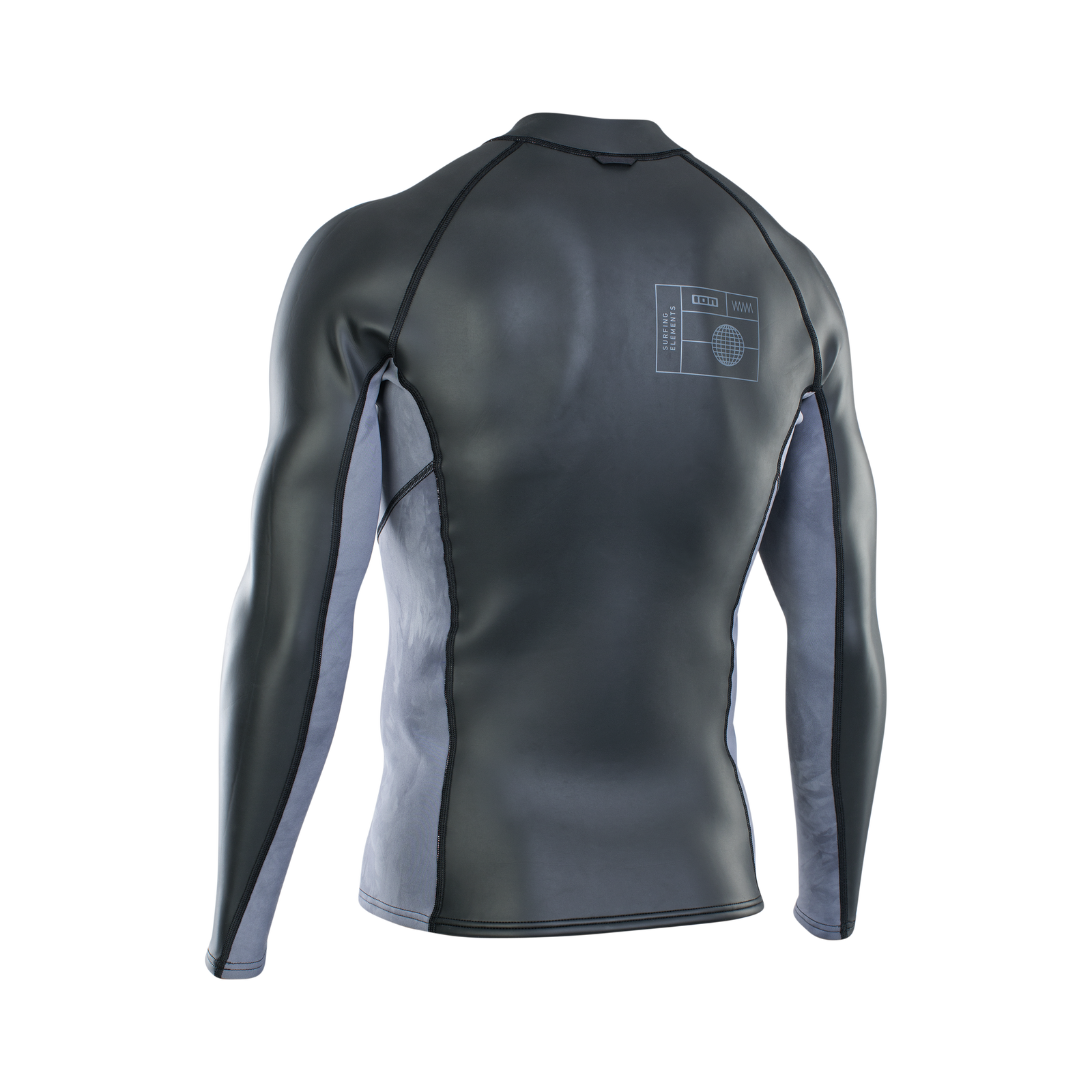 ION Neo Zip Top 2/1 LS Skin men's neoprene top in dark charcoal and slate grey back view