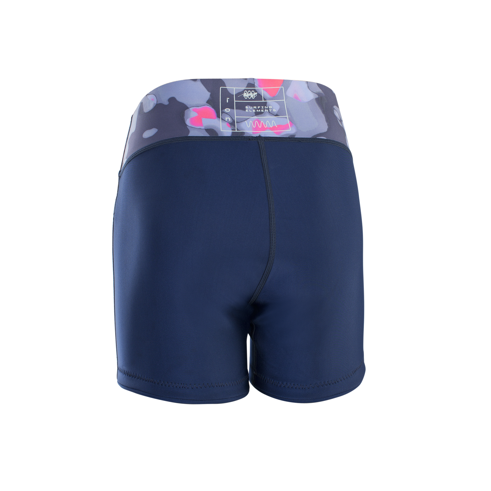 ION Neo Shorts short néoprène femme bleu marine avec ceinture camouflage, vue de dos