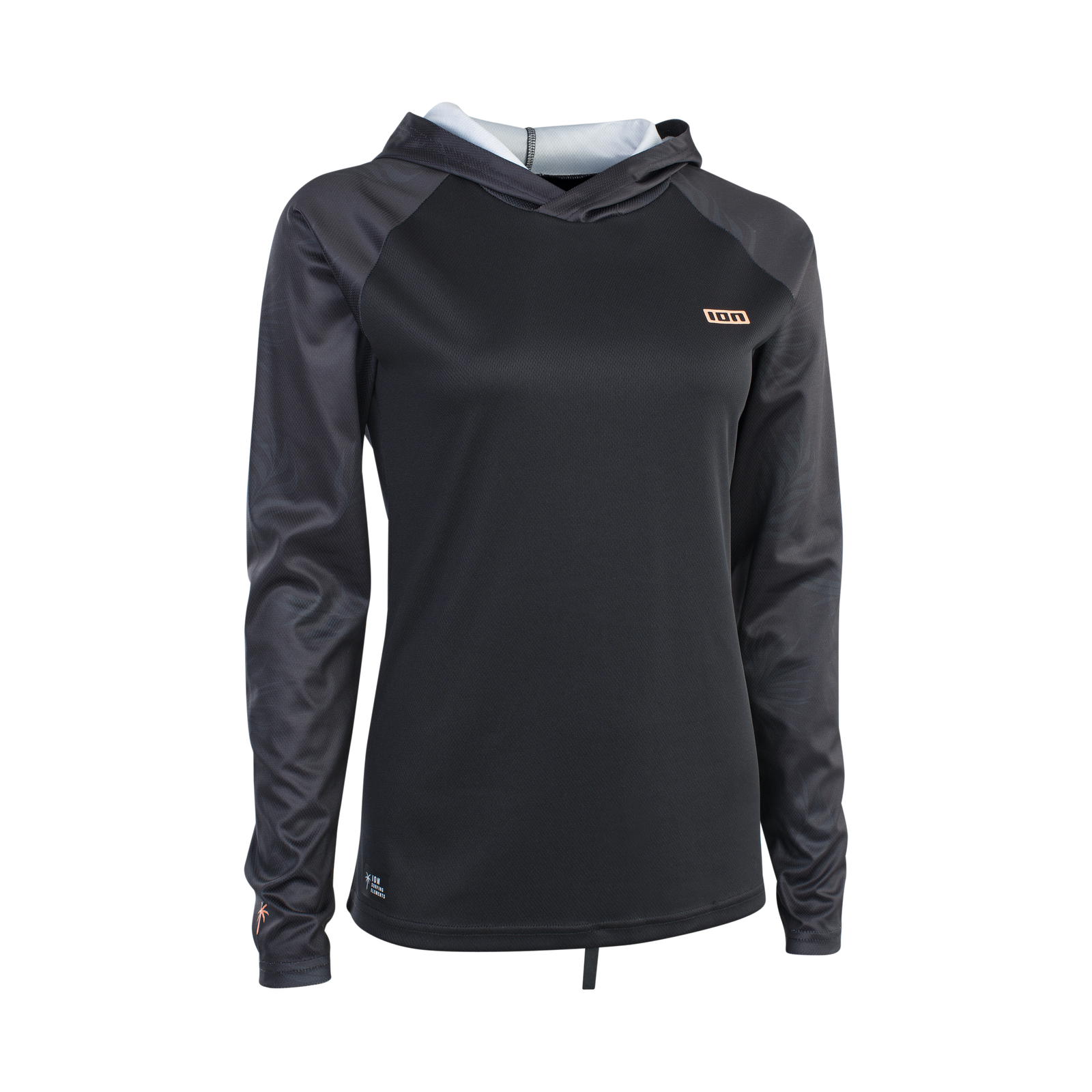 ION Wetshirt Hood LS Damen Langarm-Wassershirt in schwarz und dunkelgrau mit Kapuze