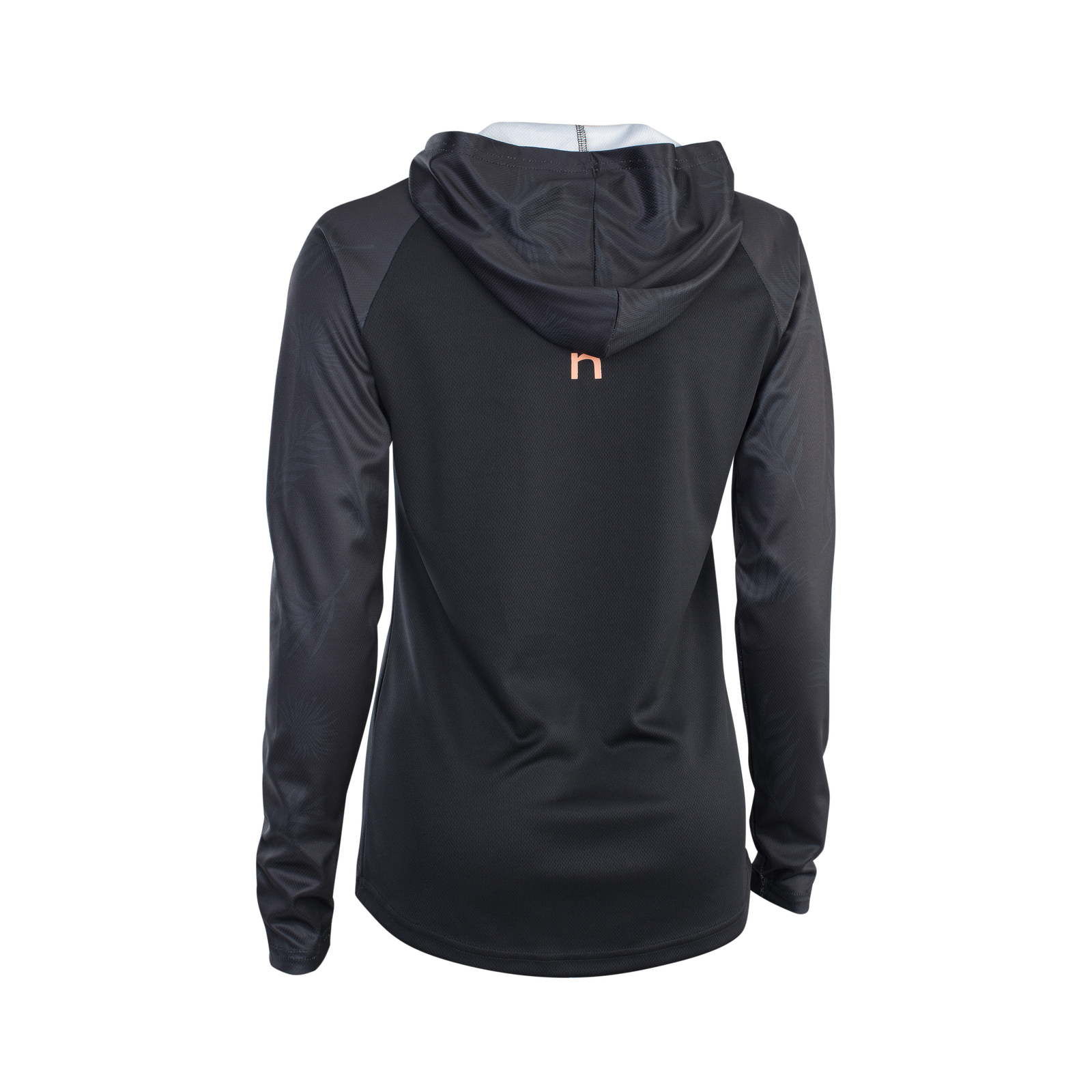 ION Wetshirt Hood LS Damen Langarm-Kapuzenoberteil in schwarz und dunkelgrau, Rückenansicht