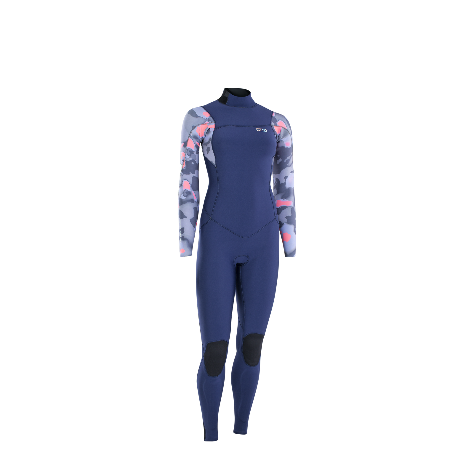 ION Amaze Amp 4/3mm Backzip Neoprenanzug in marineblau mit camouflage-print an den ärmeln