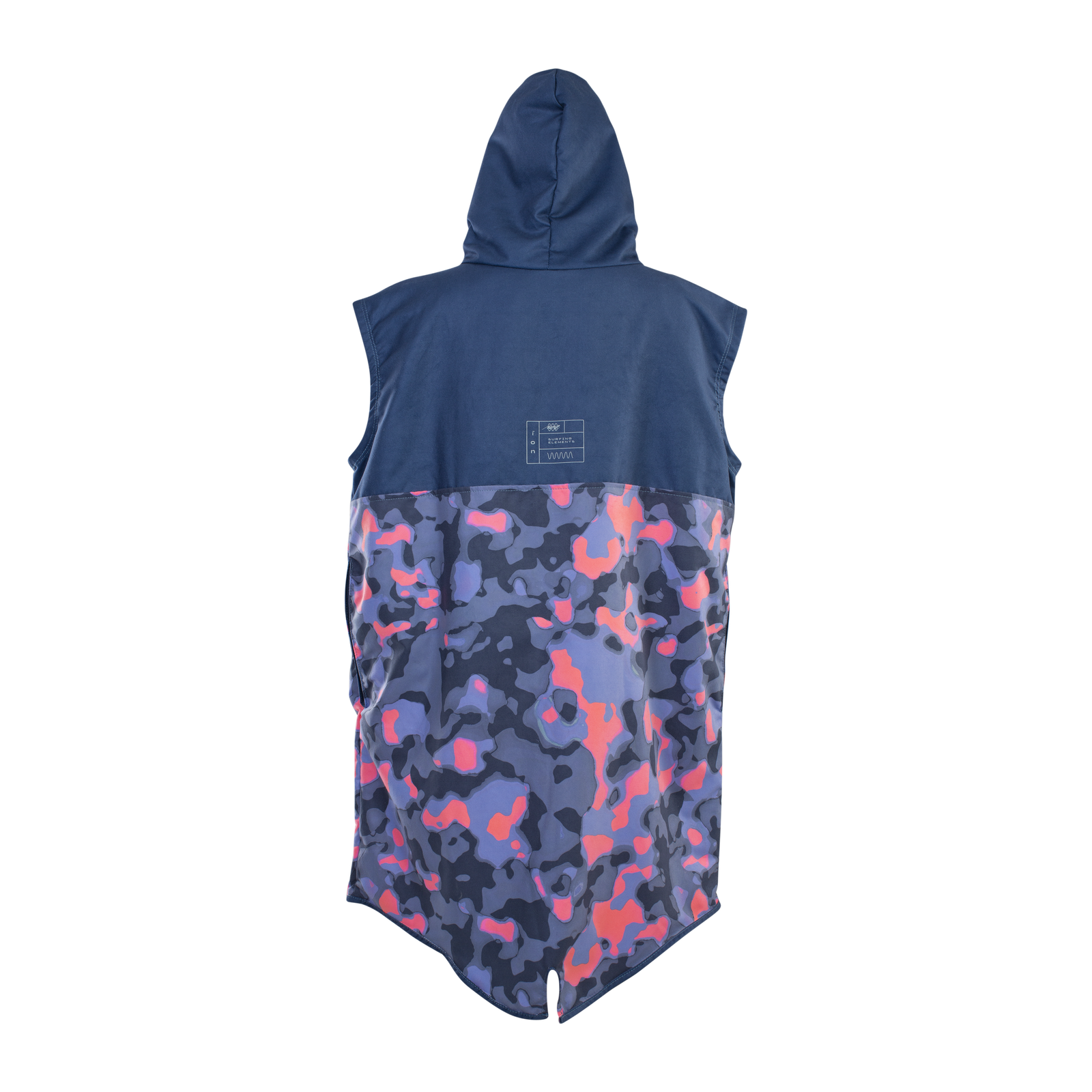 ION Poncho Select women hooded changing poncho in navy blue with coral and blue camo print