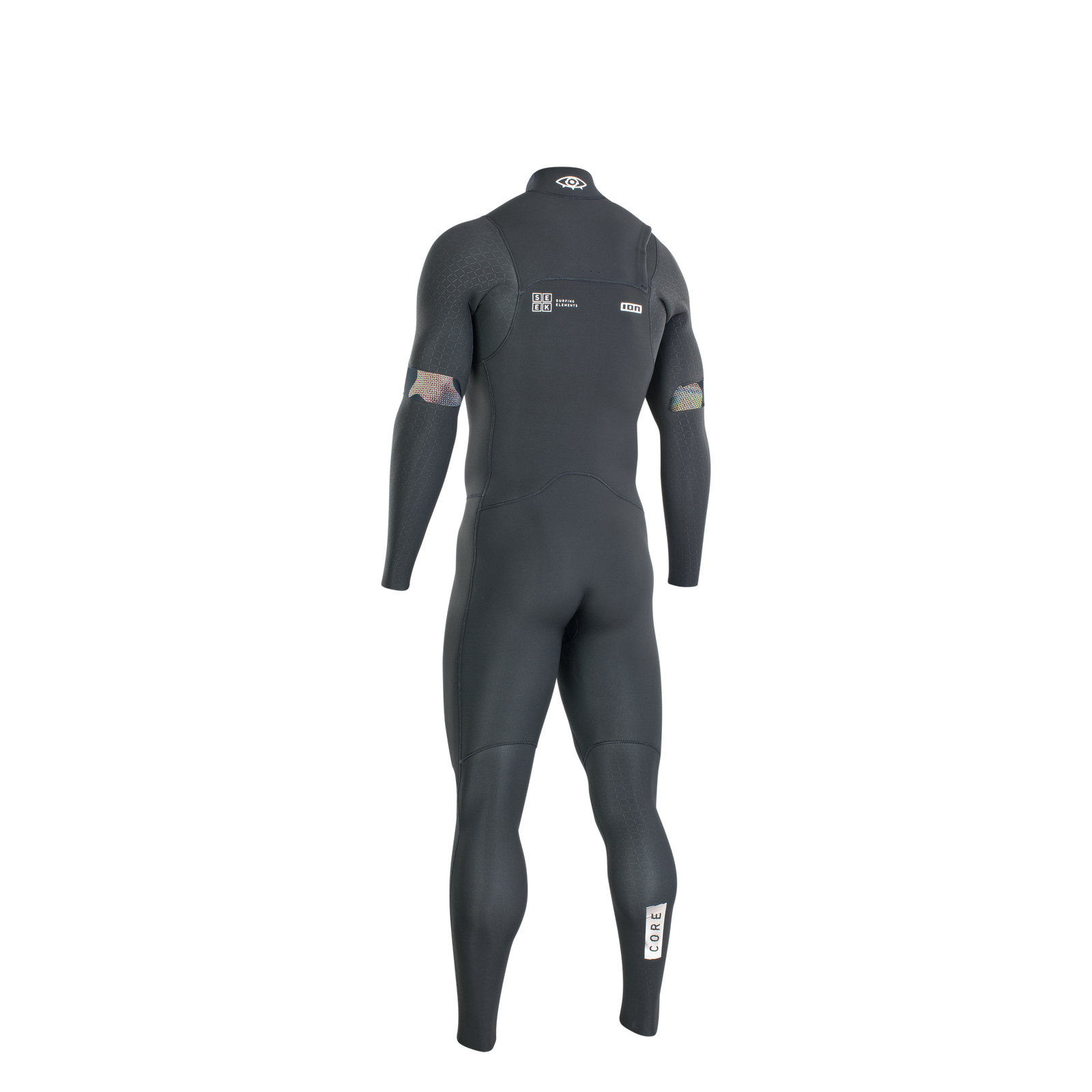 ION Seek Core 3/2mm front-zip fullsuit wetsuit in dark charcoal – back view