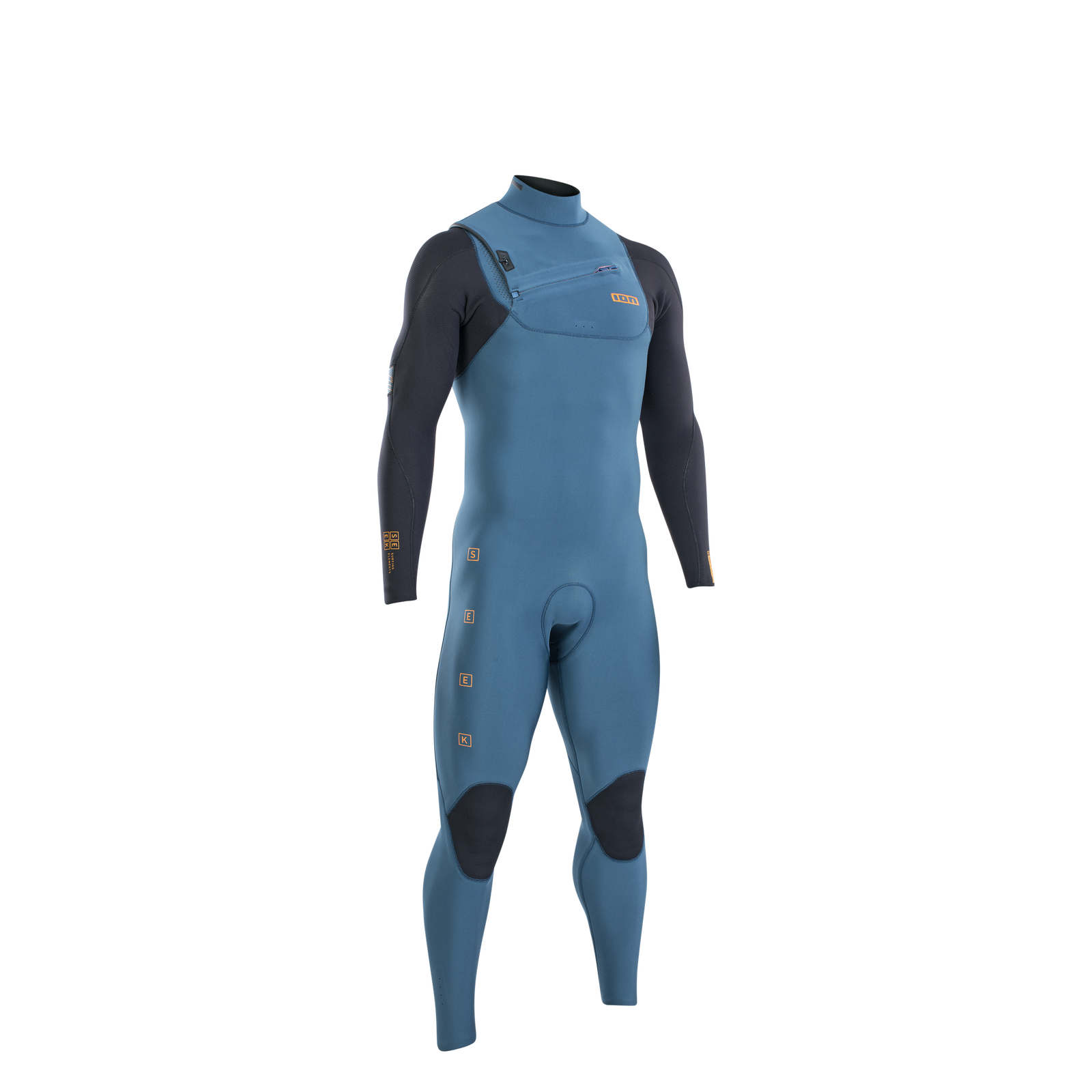 ION Seek Amp 3/2mm front-zip fullsuit wetsuit in teal and dark navy