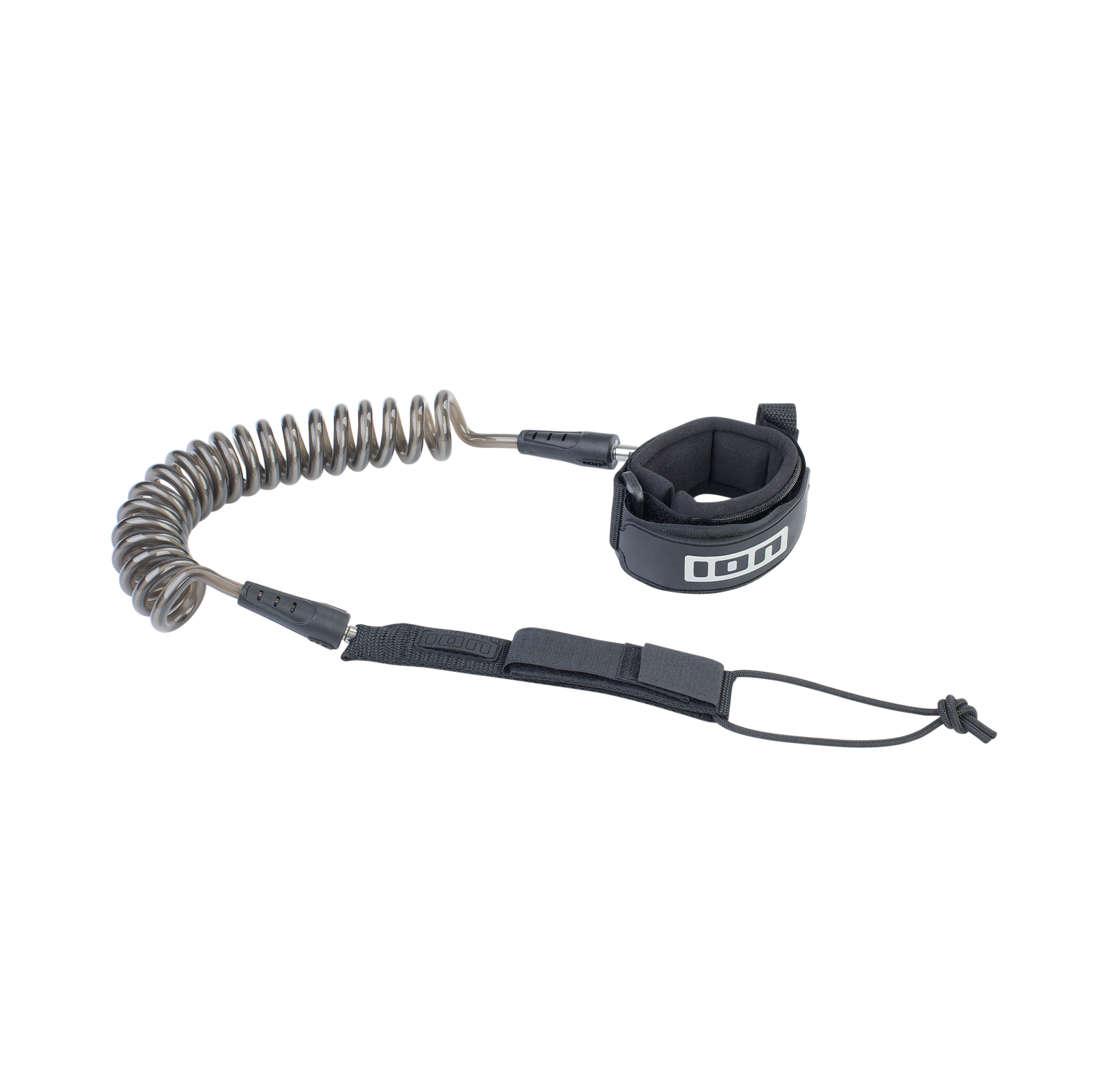 Leash de poignet enroulé ION Core pour wing foiling en gris anthracite avec manchette en néoprène