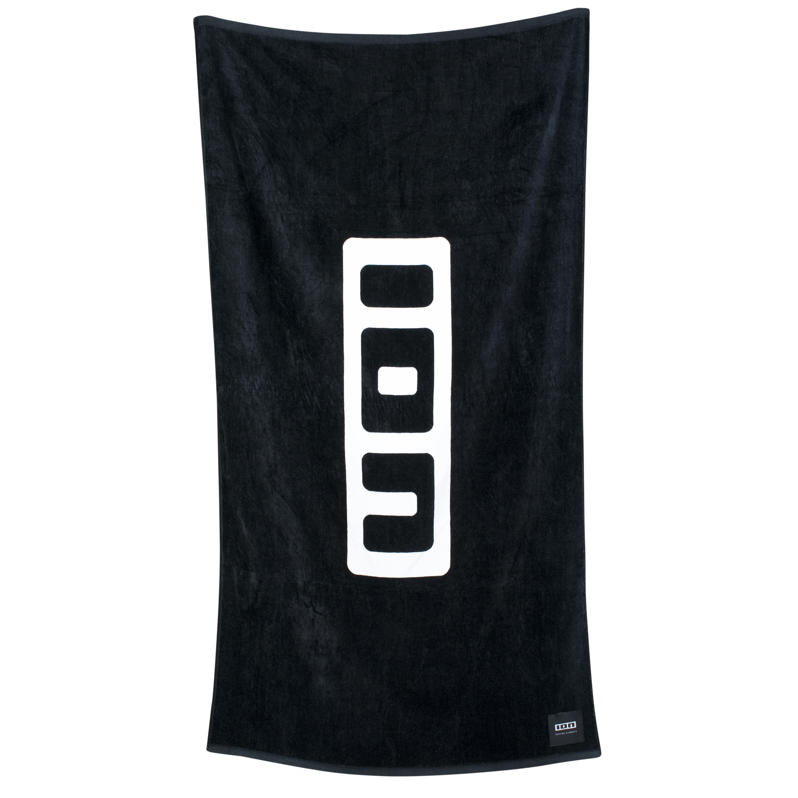 ION Beach Towel in black with white logo, 100% cotton