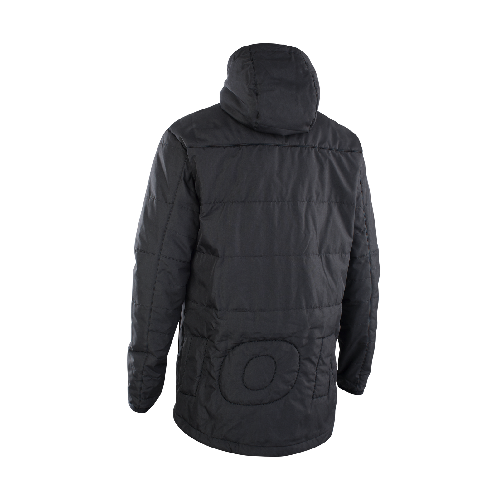 ION Logo Padded PL insulated unisex jacket in black with hood, back view
