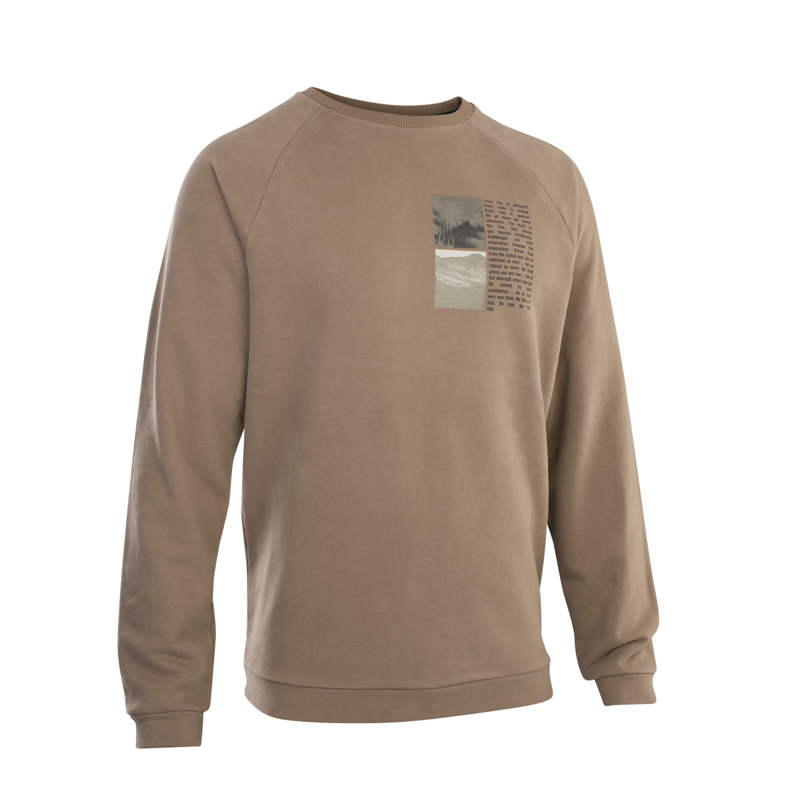 ION Surfing Elements Herren-Sweater Rundhals in karamellbraun mit Grafik-Patch