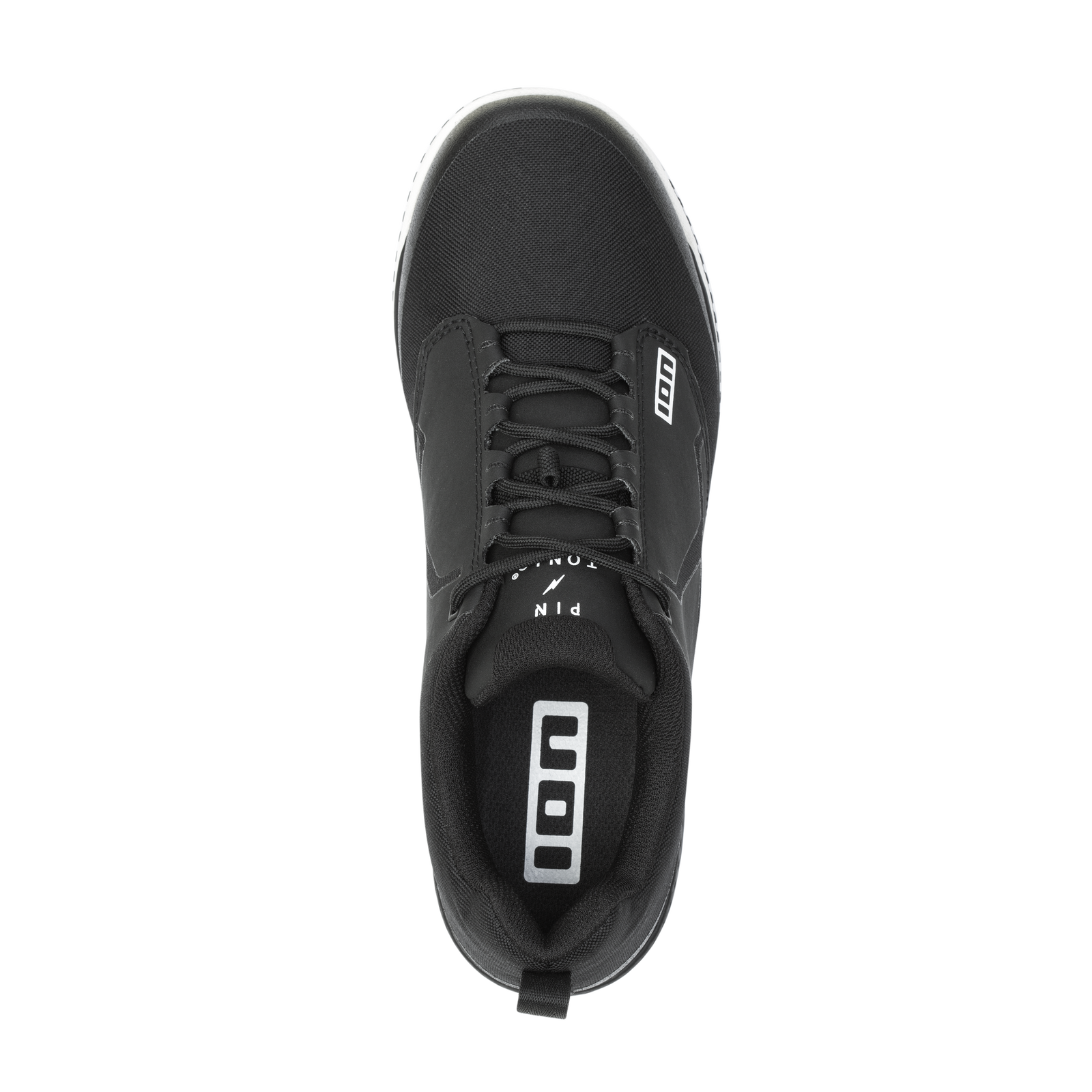 ION Scrub flat pedal bike shoe in black top view with lace closure