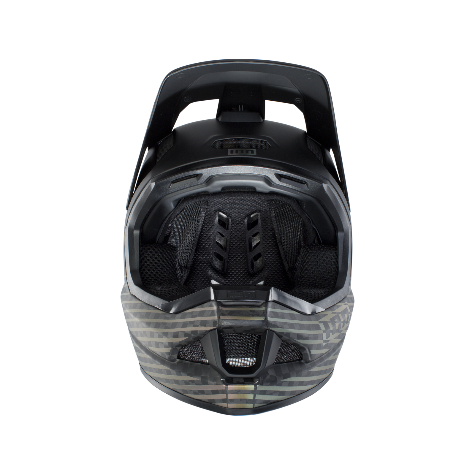 Casco integrale ION Bike Scrub Select MIPS in nero opaco con guscio in carbonio, vista frontale