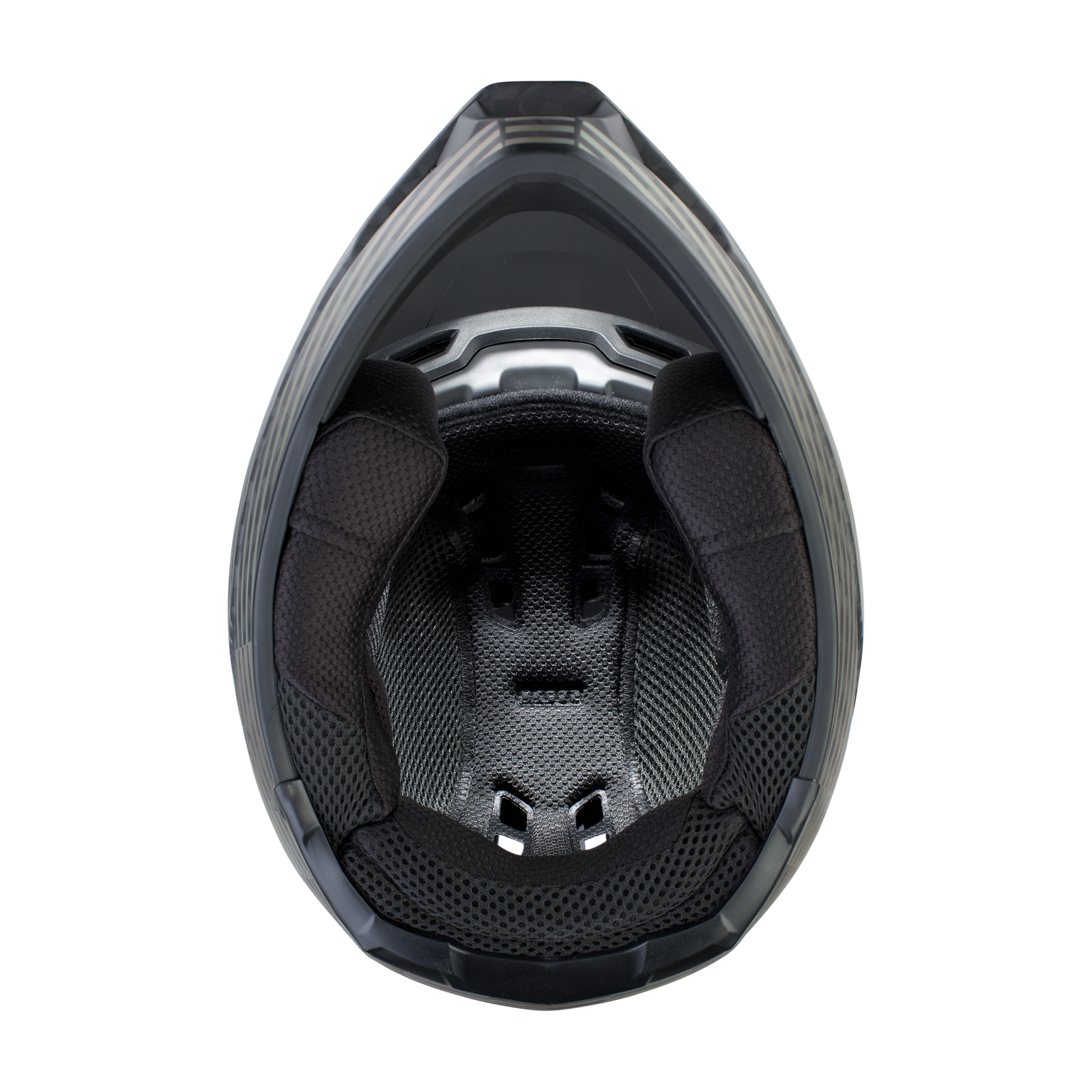 Casco integrale ION Bike Scrub Select MIPS in grigio scuro vista dall'alto interno