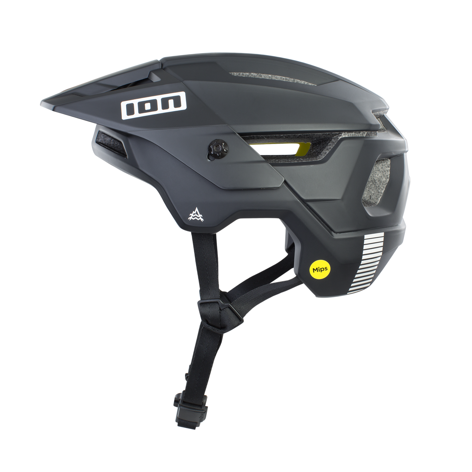 Casco MTB ION Traze Amp MIPS in grigio antracite scuro con visiera, vista laterale