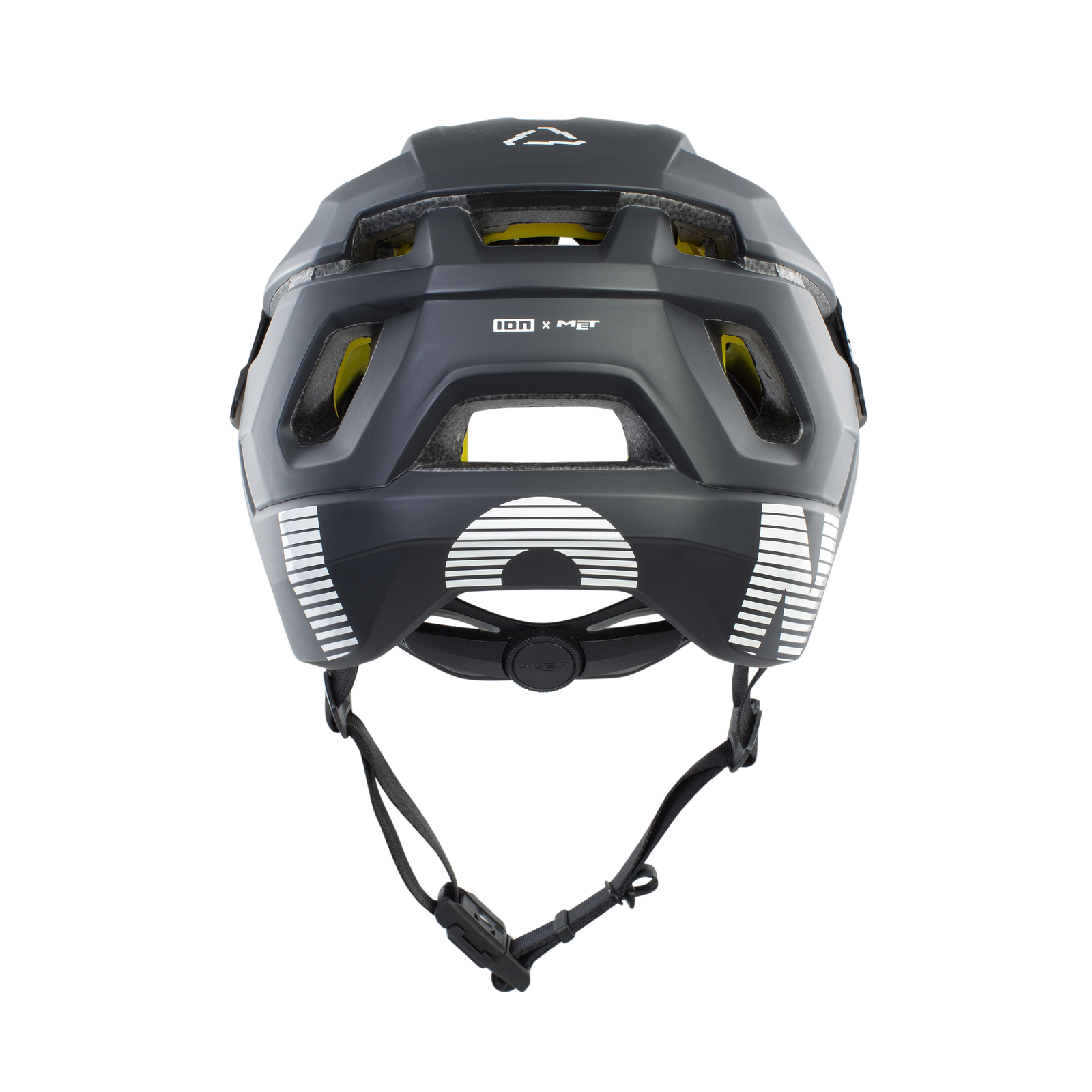 Casco mountain bike ION x MET Traze Amp MIPS in grigio antracite scuro, vista posteriore