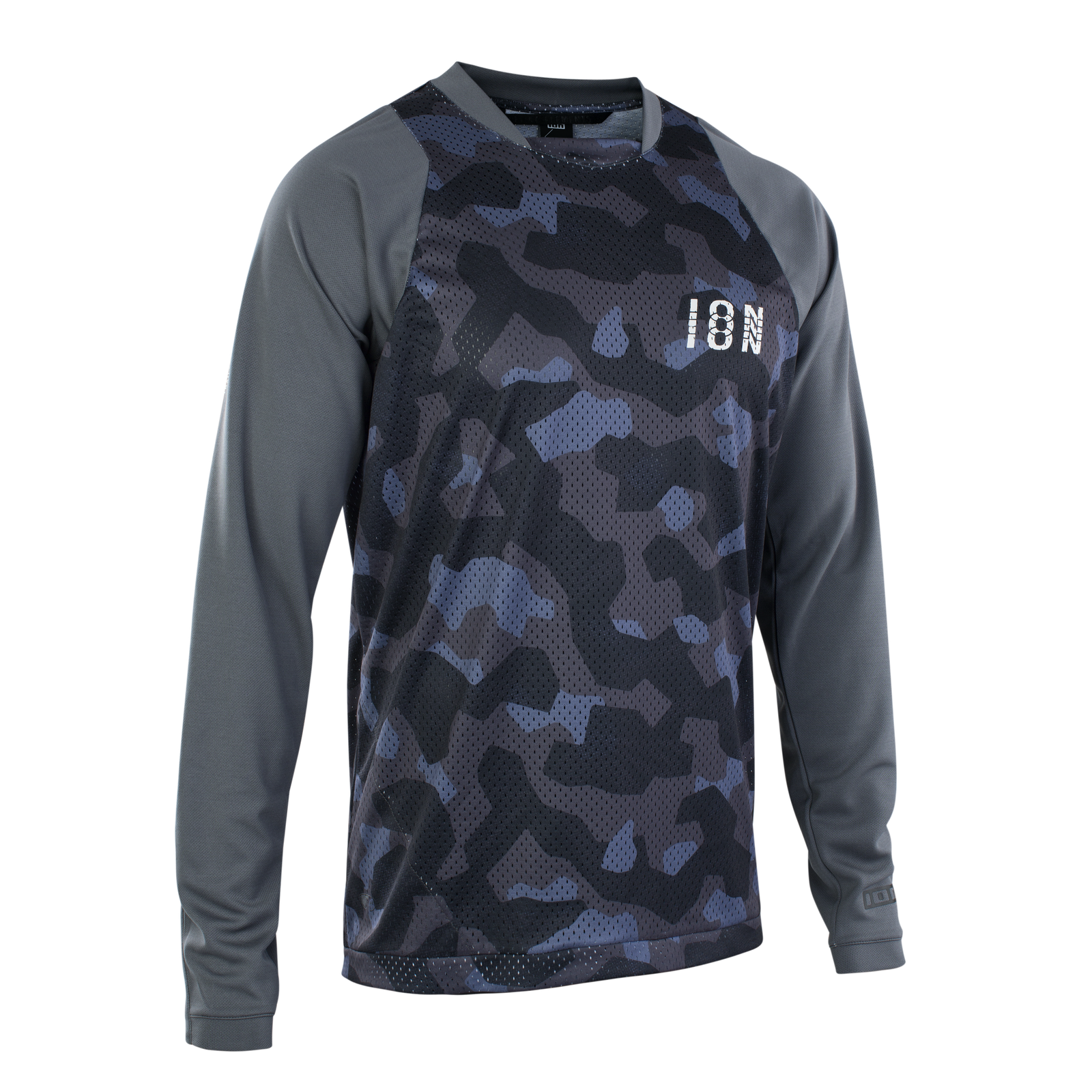 ION Bike Scrub LS men's long sleeve MTB jersey in dark camo for enduro and mountain biking