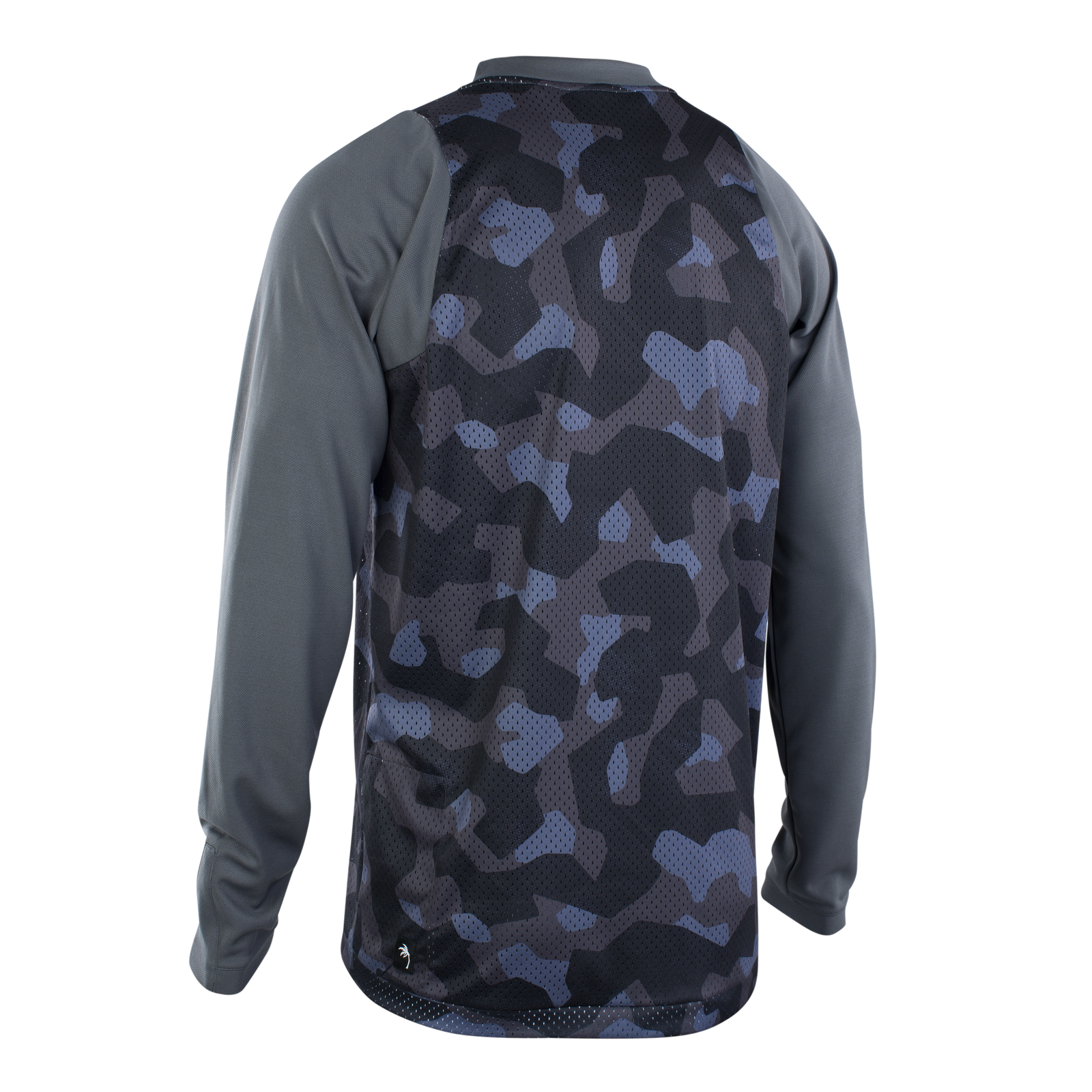 ION Bike Scrub LS men long-sleeve cycling jersey in dark navy camo for enduro and mountain biking, back view