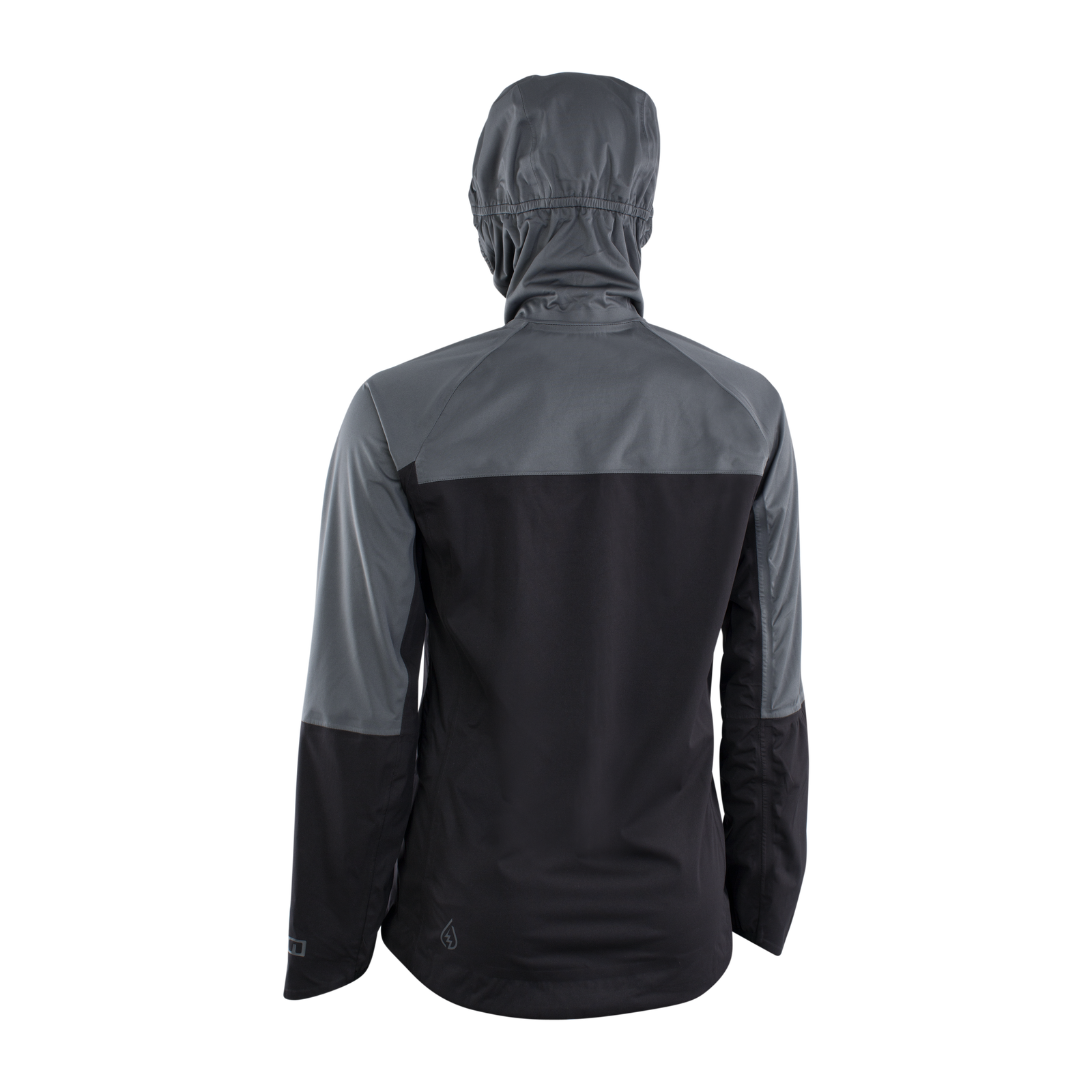 ION Shelter 3L women's cycling jacket in black and dark grey for mountain biking — back view