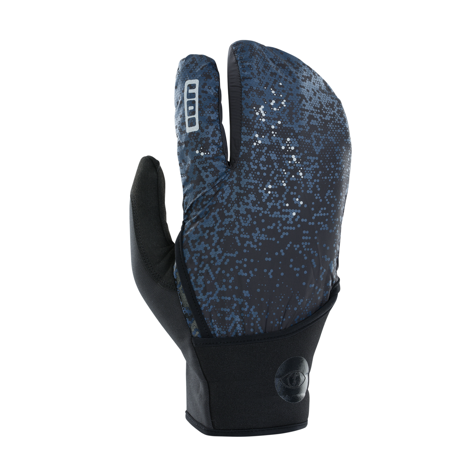ION Haze Amp full-finger bike gloves in dark navy and black with integrated rain cover