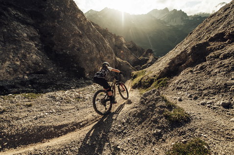 ION Bike Scrub SS women cycling jersey during mountain biking on alpine trail