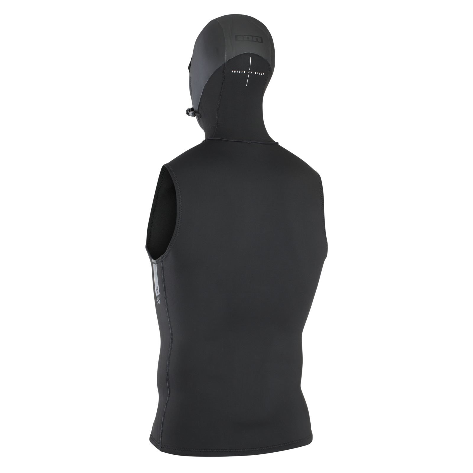 ION Neo Top Hooded Vest gilet en néoprène 3/2mm en noir avec capuche intégrée, vue arrière