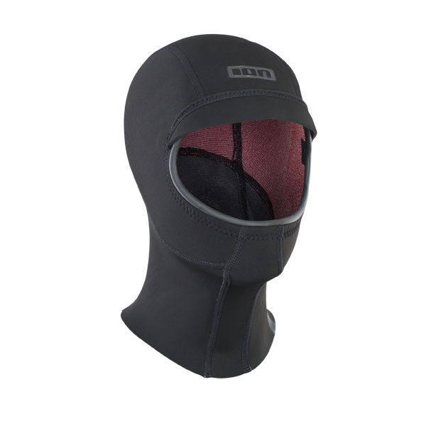 ION Neo Hood 2/1 cagoule néoprène en noir avec doublure thermique rouge, vue avant