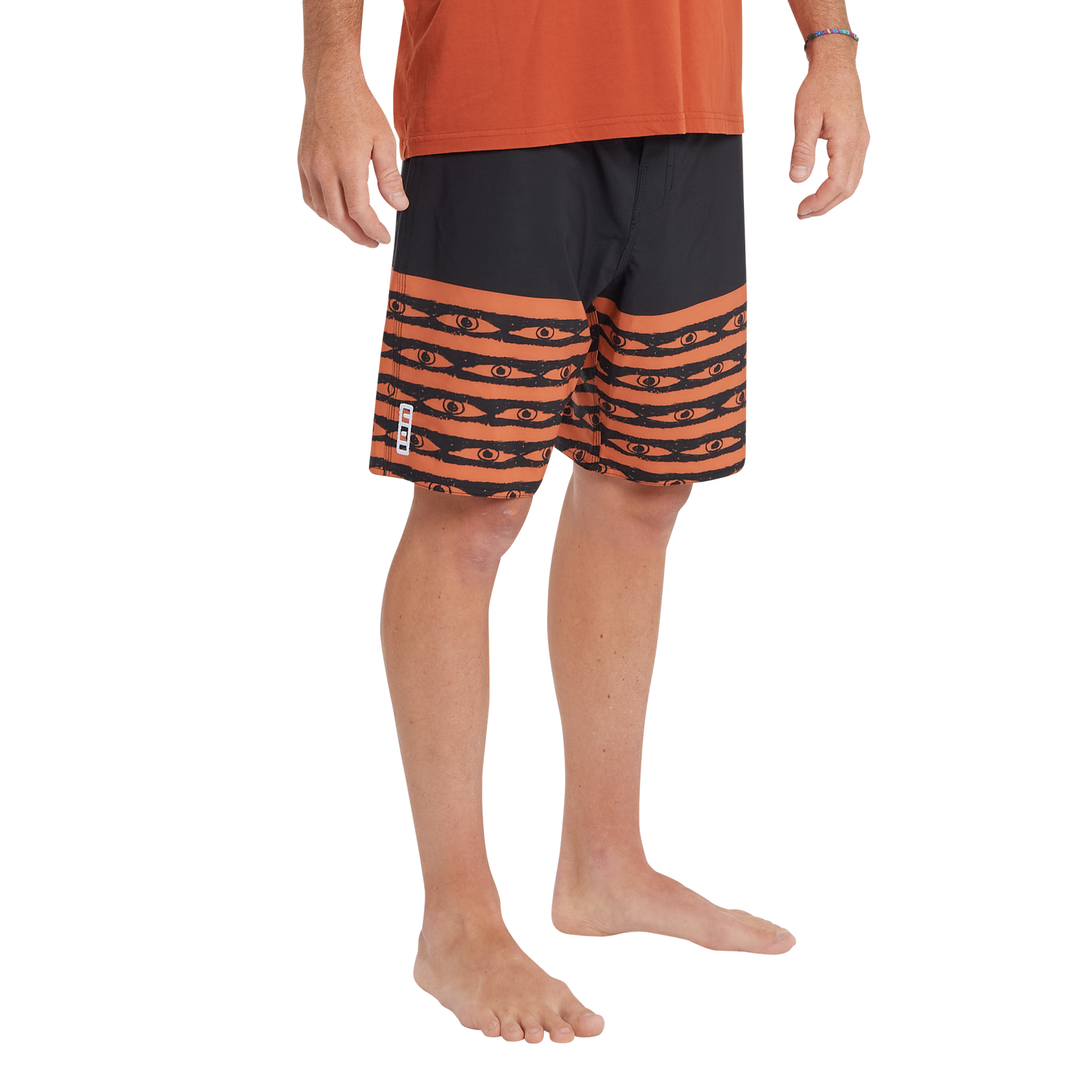 Boardshorts ION Slade 19" homme en orange brûlé et noir avec motif graphique